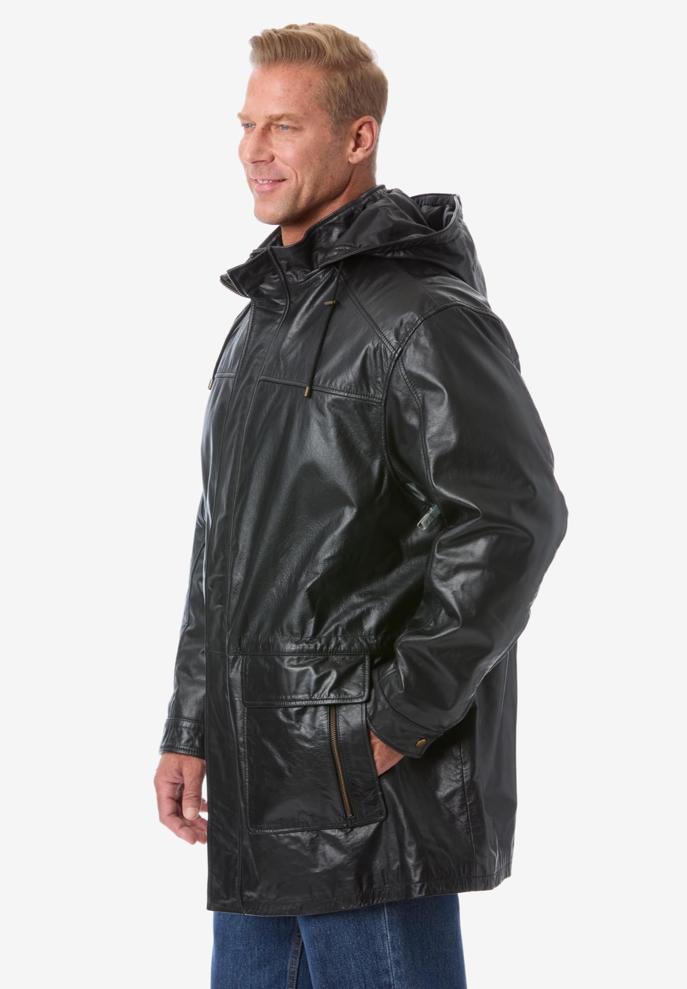 KingSize Men's Big & Tall Hooded Leather Parka Jacket - Winter Warm Windproof Coat for Outdoor Activities & Casual Wear