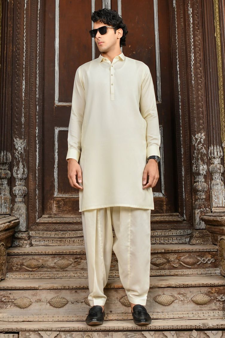 Elegant Blended Cream Kameez Shalwar by J. Junaid Jamshed - Traditional Pakistani Outfit for Women, Perfect for Weddings, Eid & Special Occasions