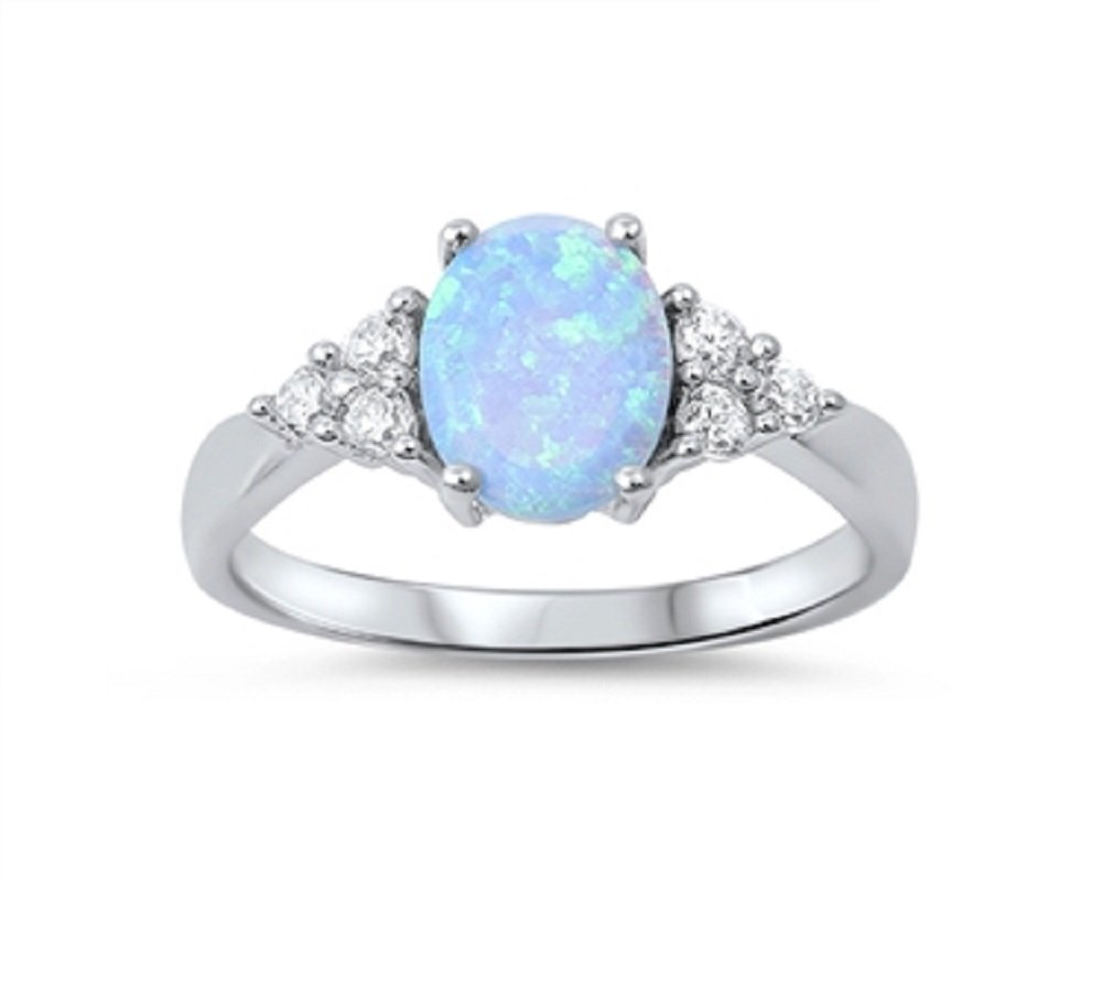 925 Sterling Silver Opal Ring Size 10 for Women - Elegant Light Blue Oval Jewelry for Parties & Gifts