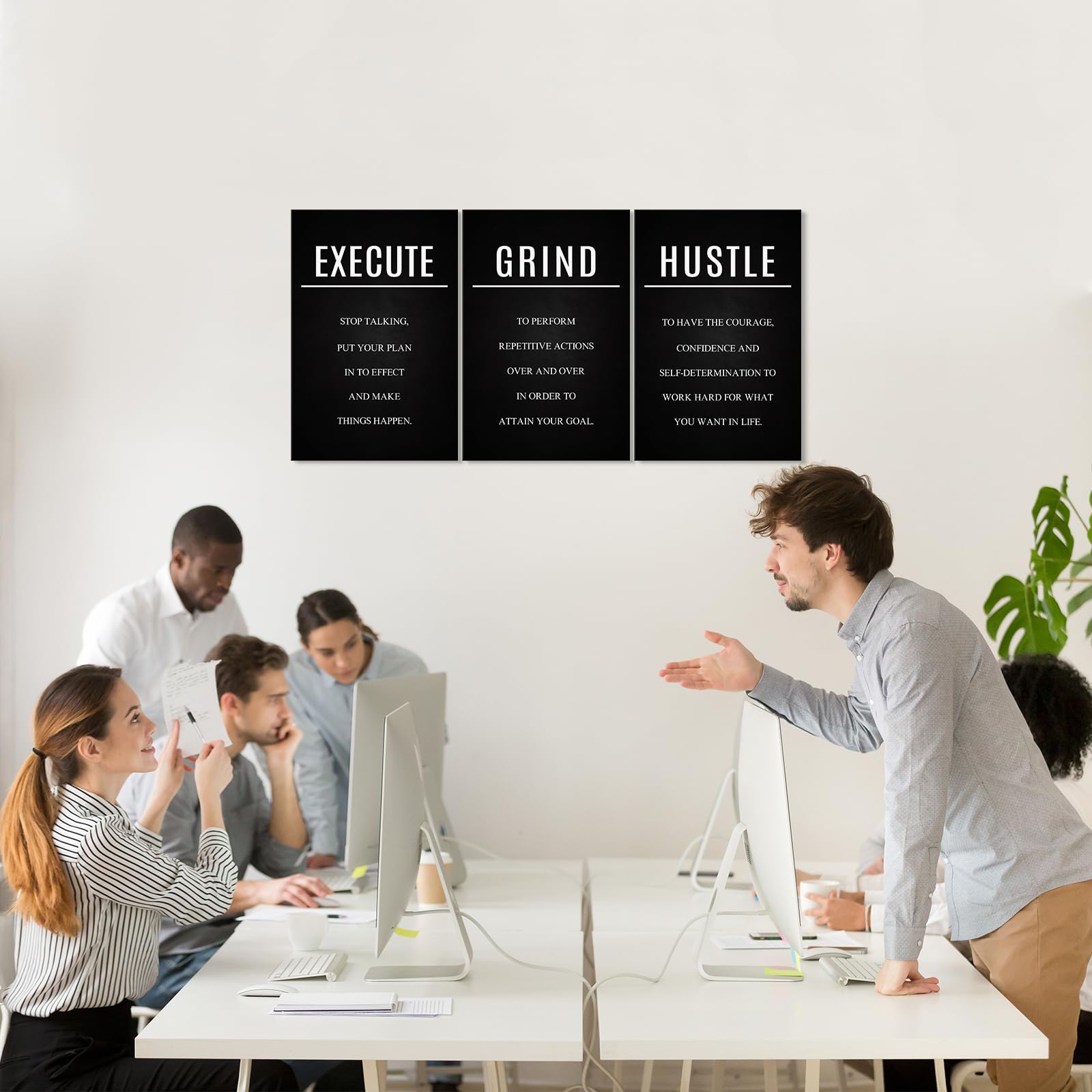 YOUHONG 3-Piece Motivational Wall Art Set - Inspirational Quotes Hustle Grind Execute Posters (16x24 Inches) for Home Office Decor - Perfect for Workspace, Gym & Study Room Motivation