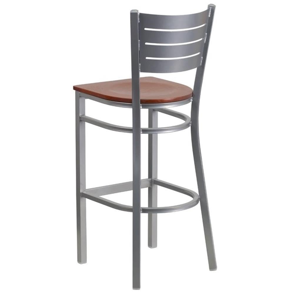 Cherry & Silver Finish Home Square Bar Stools - Set of 3 for Kitchen Island, Breakfast Nook & Home Bar Decor