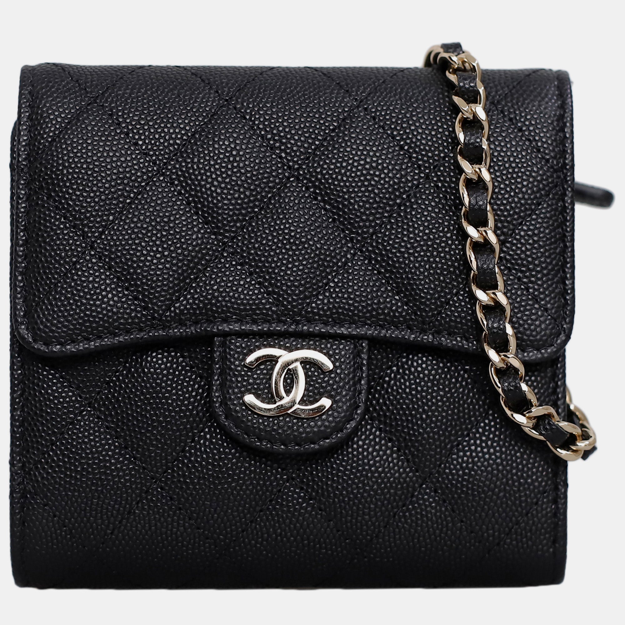 Luxury Black Caviar Leather Chain Clutch Bag - Elegant Women's Evening Clutch Purse for Parties, Weddings & Special Events