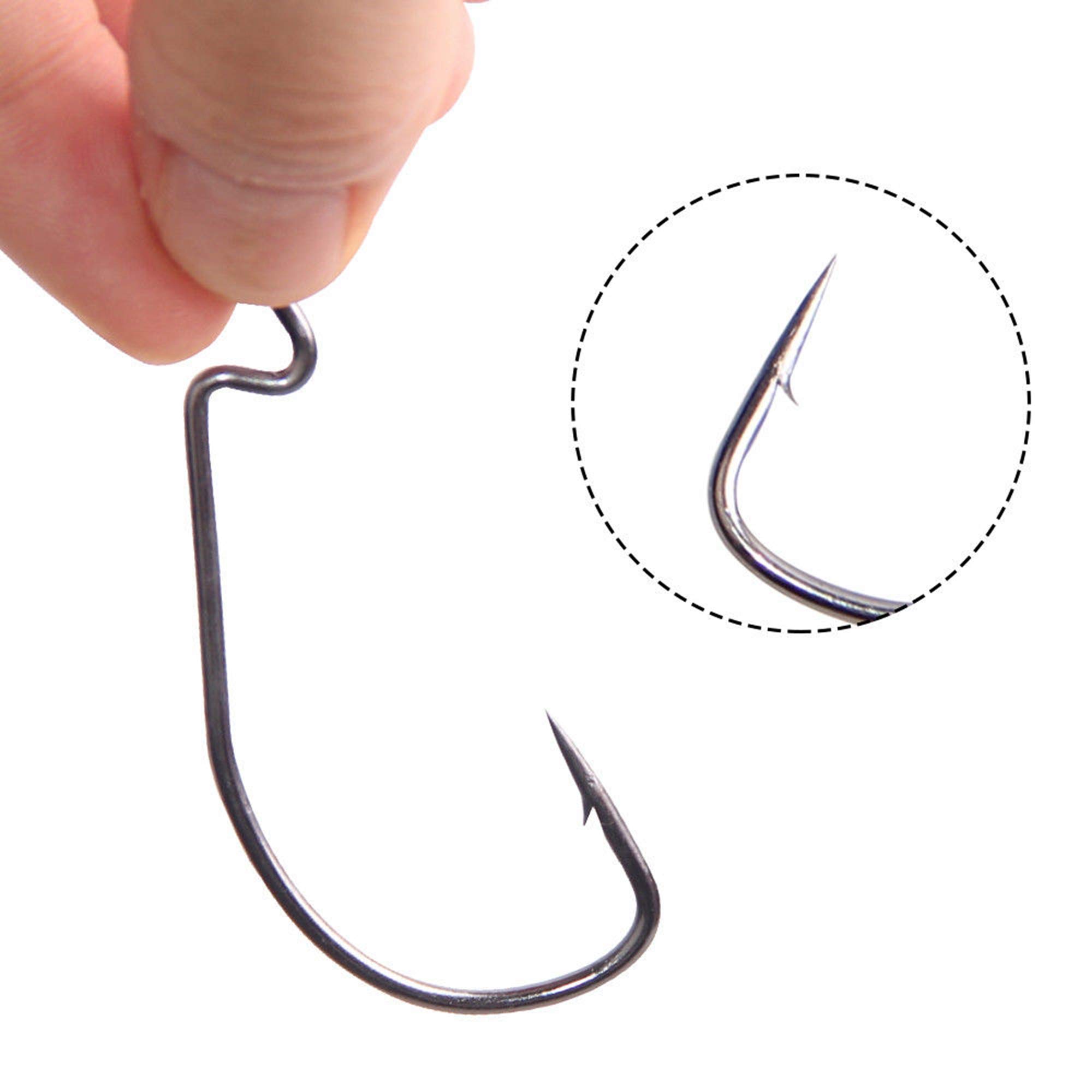 50pcs 1/0-5/0 Wide Gap Offset Worm Jig Hooks Set - Sharp Bass Fishing Hooks for Freshwater & Saltwater - Perfect for Soft Plastic Worms, Creature Baits & Flipping Techniques