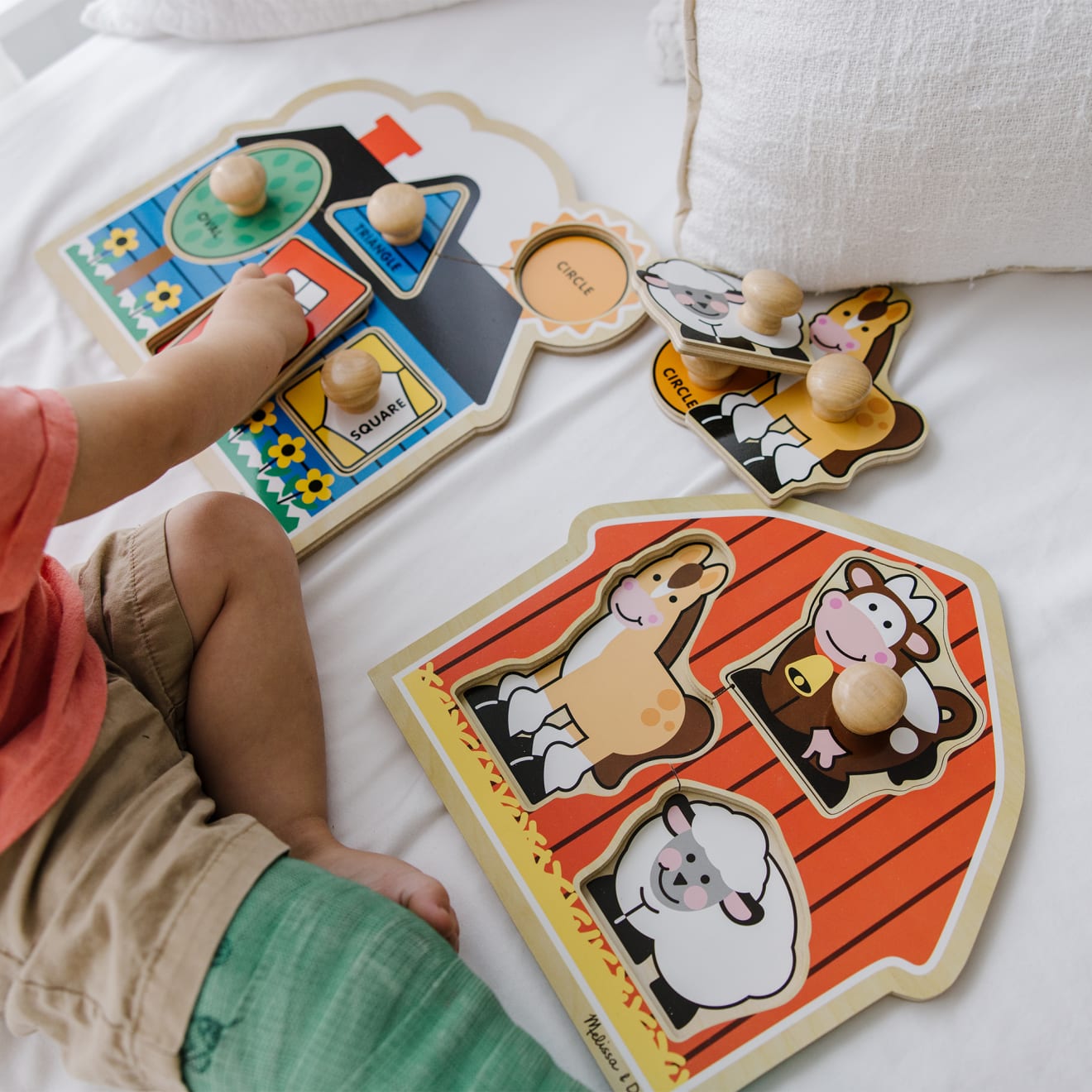 Jumbo Knob Wooden Puzzles Bundle - Shapes & Barn Animals for Toddlers | Montessori Learning Toys for Early Childhood Education | Perfect for Home, Classroom & Daycare Play