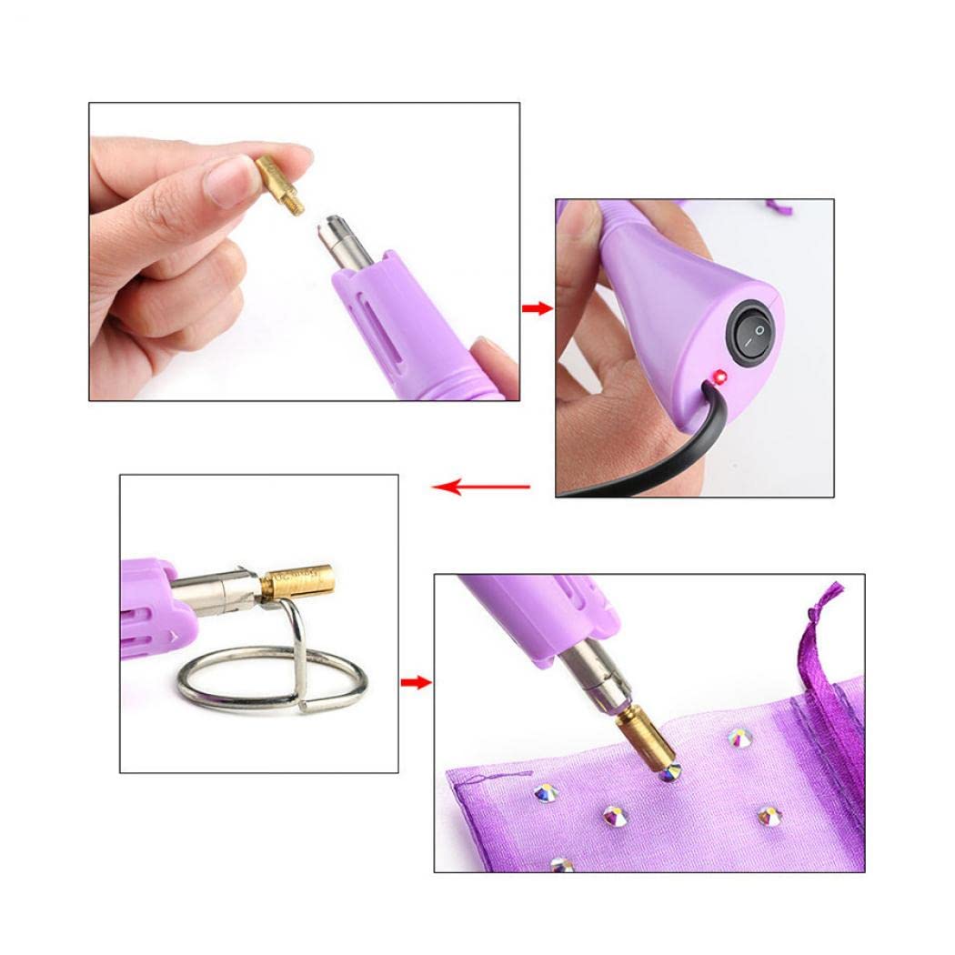 Professional 7-in-1 Hotfix Rhinestone Applicator Kit with 7 Size Tips & Stand - DIY Iron-on Crystal Gem Setting Tool for Clothing, Shoes, Bags & Crafts (Purple)