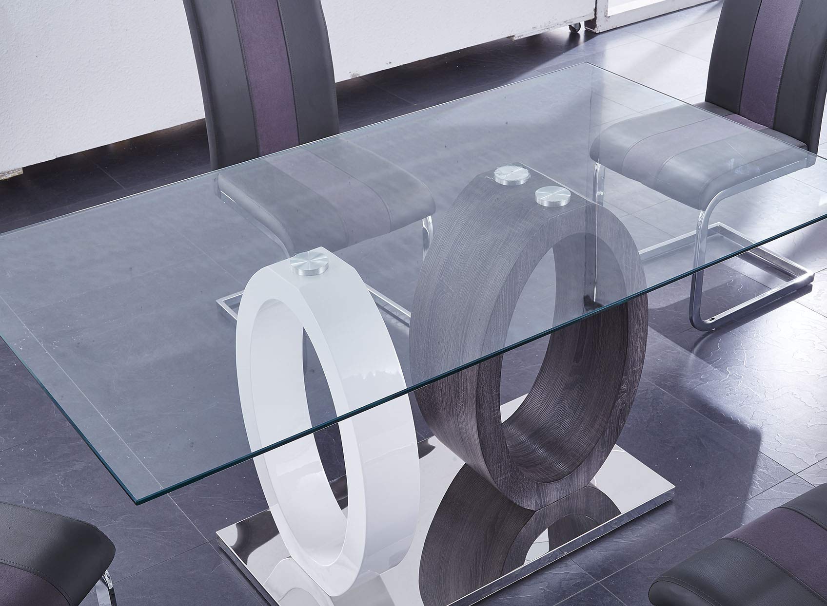 Modern White & Grey Dual Oval Base Dining Table - Elegant & Durable for Home, Restaurant, or Office - Perfect for Family Gatherings & Entertaining Guests