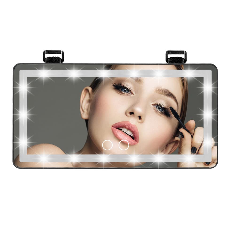 Rechargeable Car Sun Visor Mirror with 60 LED Lights & 3 Lighting Modes, USB-Powered Touch Switch Vanity Mirror for Makeup - Black | Perfect for On-the-Go Touchups, Road Trips & Daily Commutes