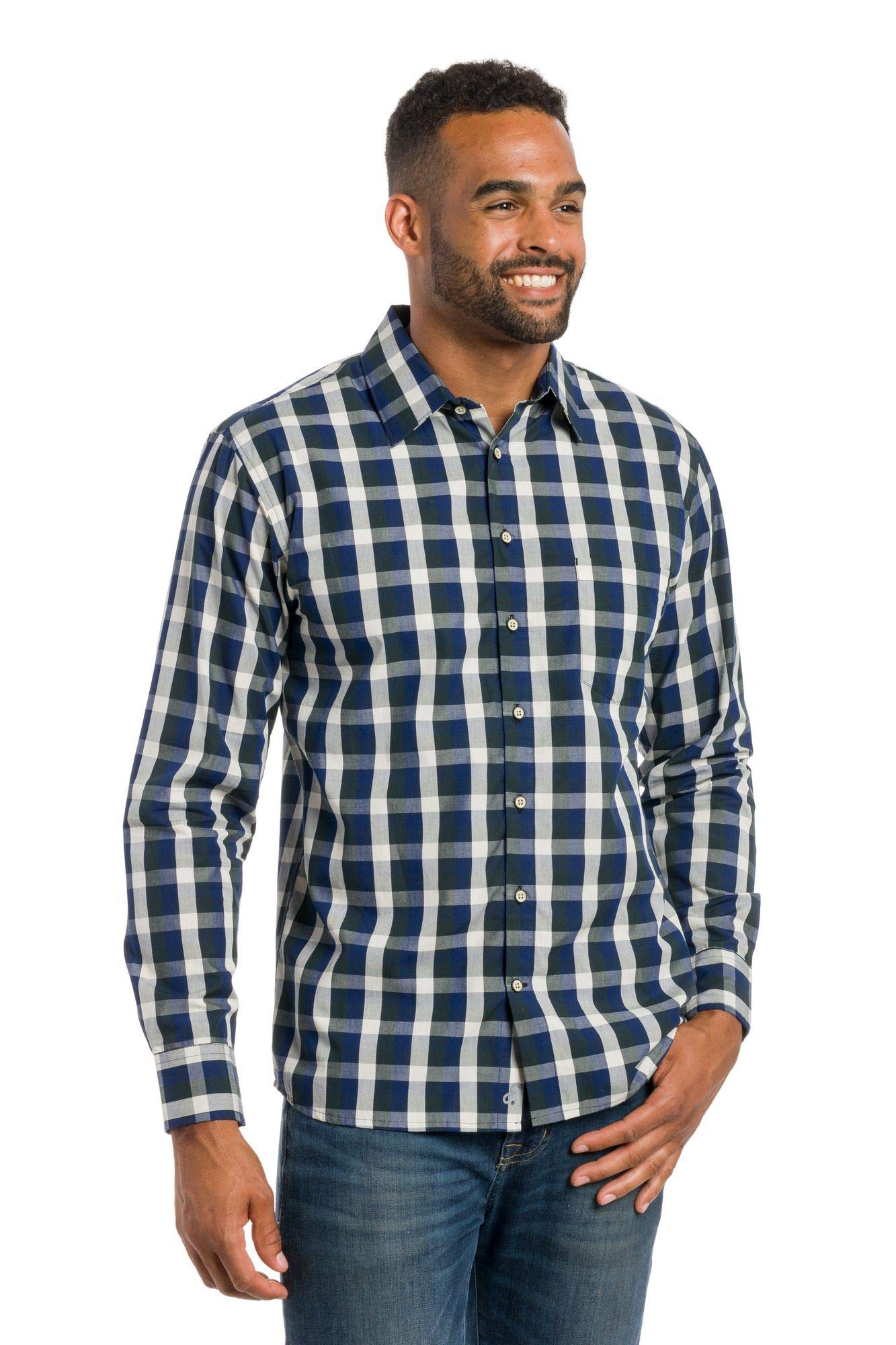Evergreen Men's Long Sleeve Button-Up Shirt - Waterproof, Stain & Odor Resistant - Perfect for Work, Outdoor & Casual Wear
