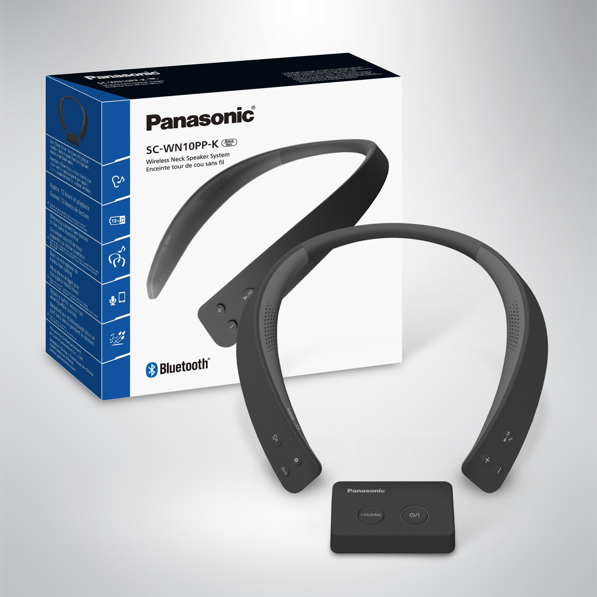 Panasonic WN10 Wireless Wearable Neck Speaker - Bluetooth 5.0, Dual Device Connection, Built-in Mic for Hands-Free Calls, IPX4 Splashproof - Perfect for TV Watching, Gaming, and Outdoor Activities (SC-WN10PP-K)