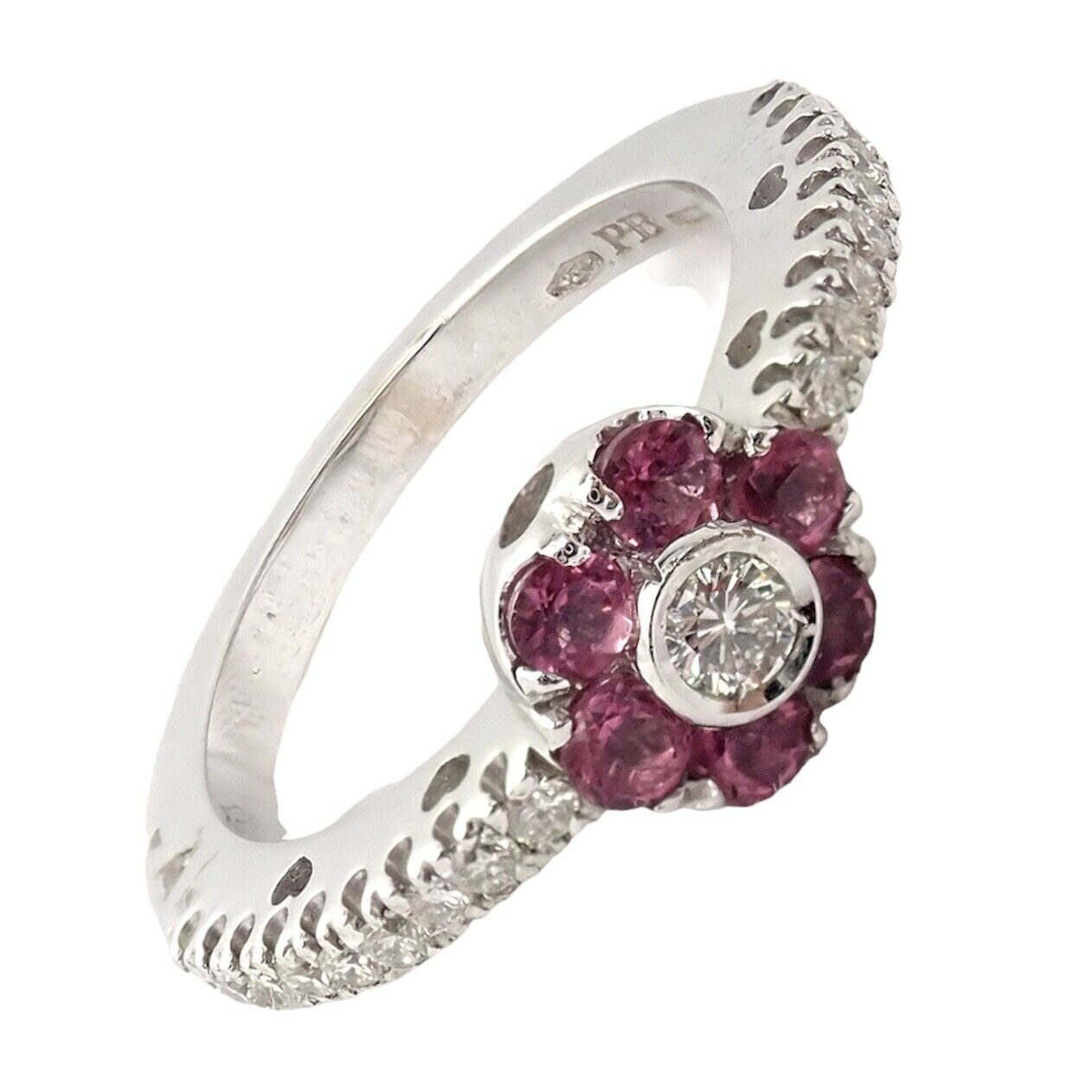 Authentic Pasquale Bruni 18k White Gold Diamond & Pink Sapphire Flower Fiori Ring - Elegant Jewelry for Weddings, Anniversaries & Special Occasions