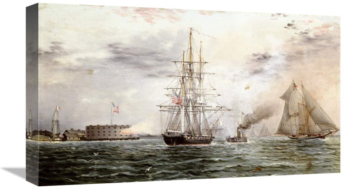 22 in. New York Bay - Castle Clinton Art Print by James E. Buttersworth | Vintage Nautical Wall Decor for Home, Office & Coastal Living Spaces