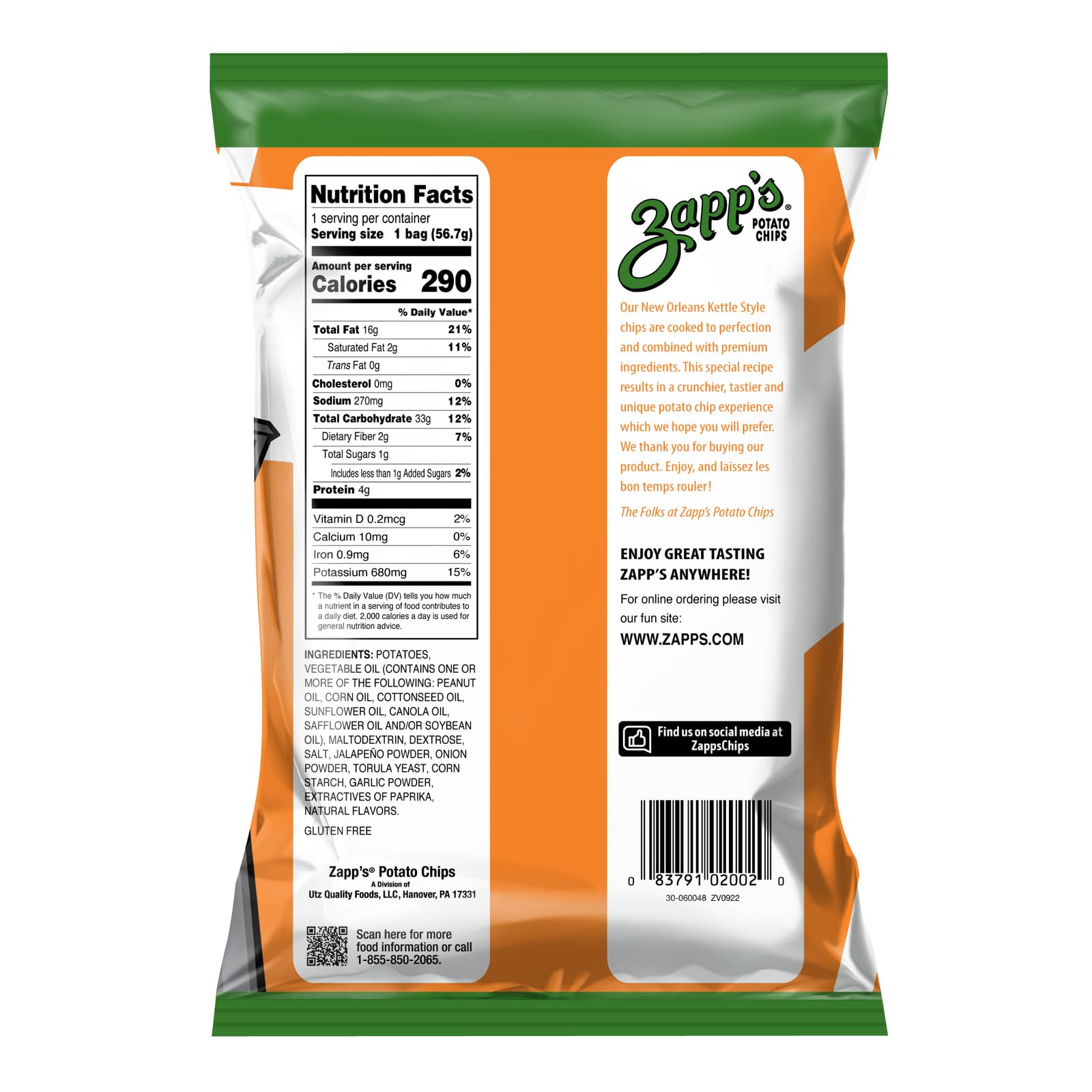 Zapp's New Orleans Kettle-Style Hotter 'n Hot Jalapeno Potato Chips - 2 oz Bags (25 Count) | Crunchy & Spicy Gluten-Free Snack | Perfect for Parties, Road Trips & Office Snacking