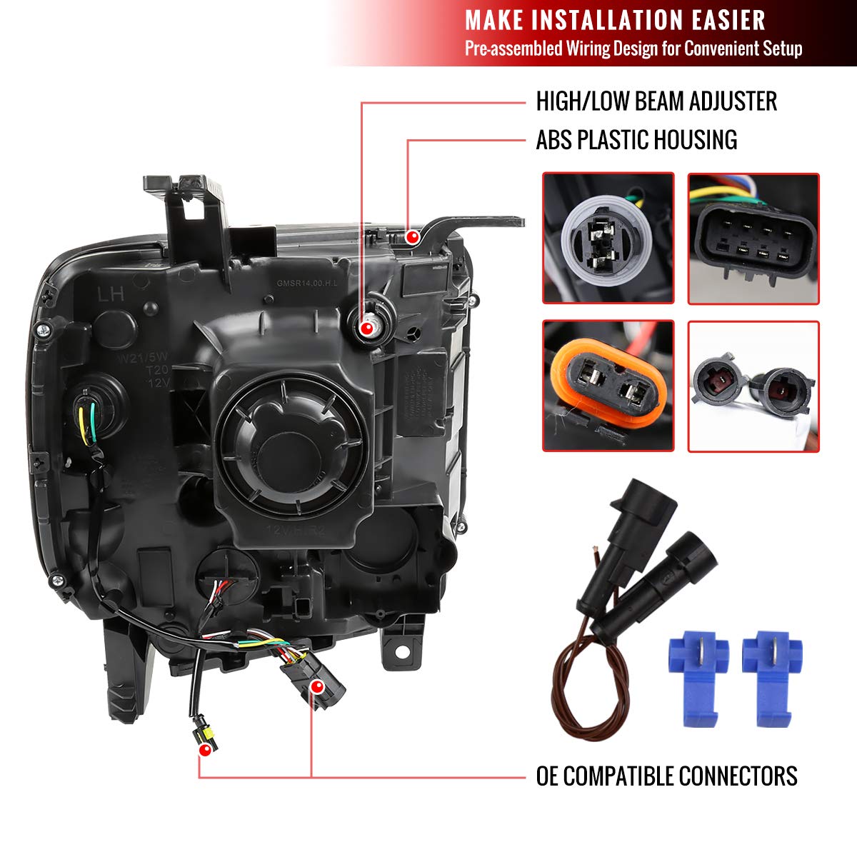 2014-2019 Chevy Silverado 1500 LED Projector Headlights with DRL - Black Housing - High Performance Replacement Headlamps for Night Driving & Off-Road Use