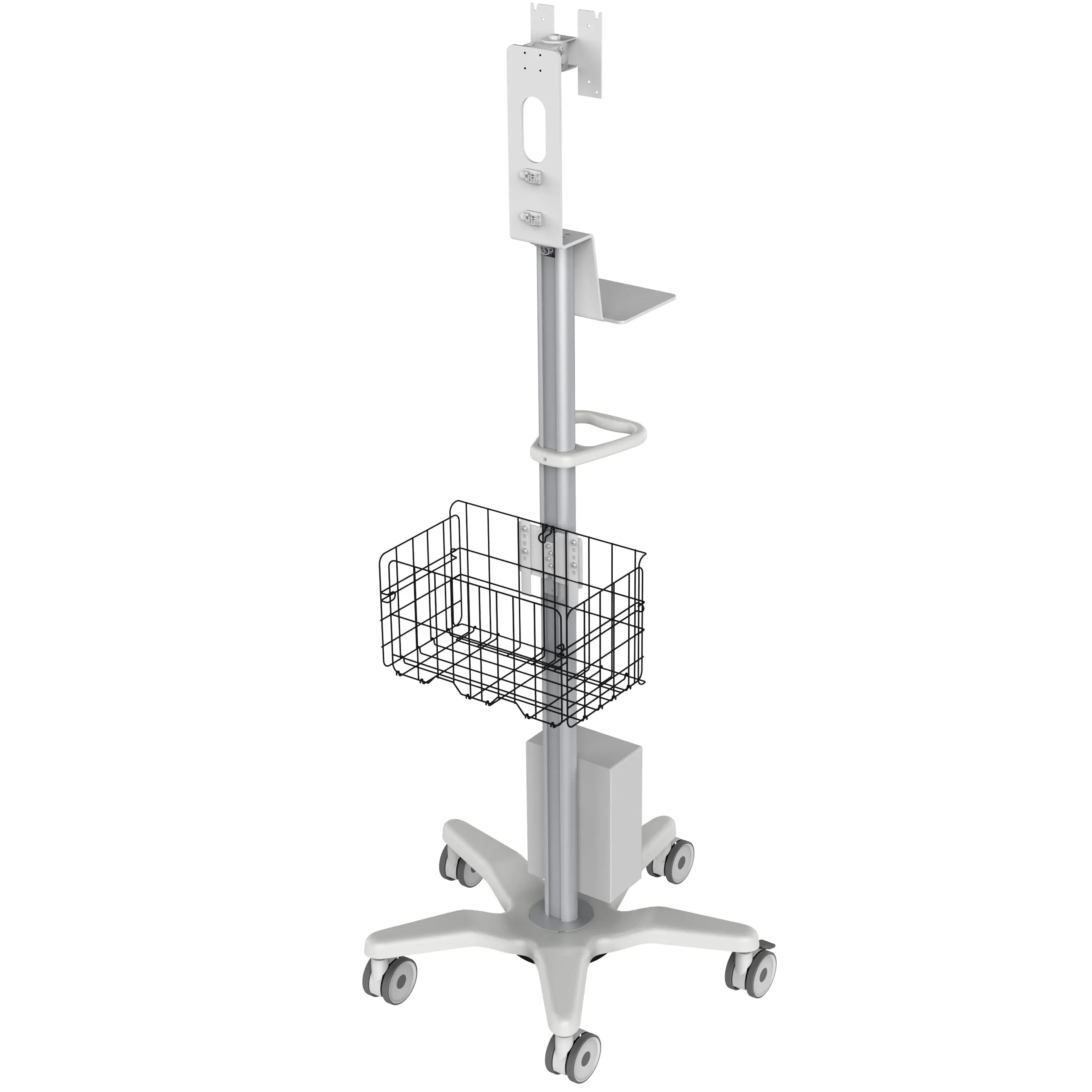 Medical Rolling Cart with Basket & Storage Box - Adjustable Handle & Accessories for Hospitals, Clinics & Home Healthcare Use