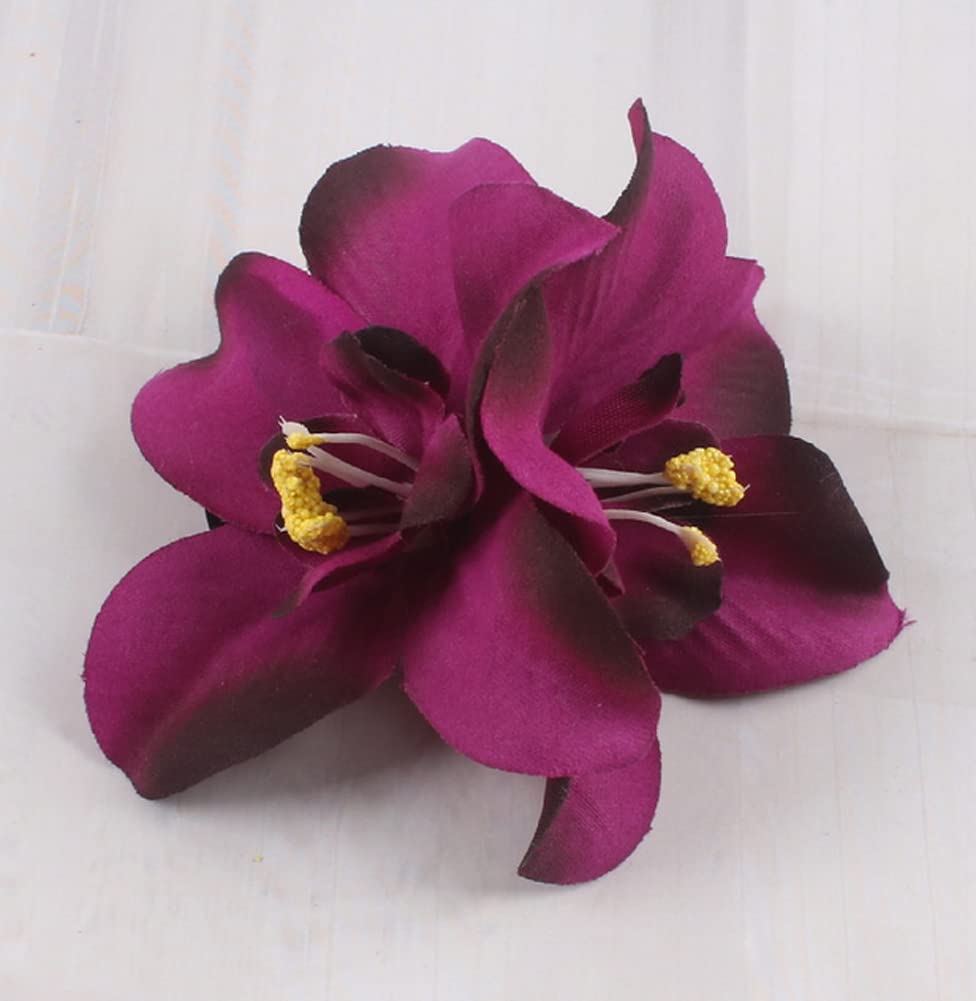 5PCS Butterfly Orchid Hair Clips - Double Hawaiian Flower Hair Accessories for Women, Party, Beach, Wedding & Tropical Fancy Dress (Perfect for Summer Vacations, Bridal Showers & Luau Themed Events)