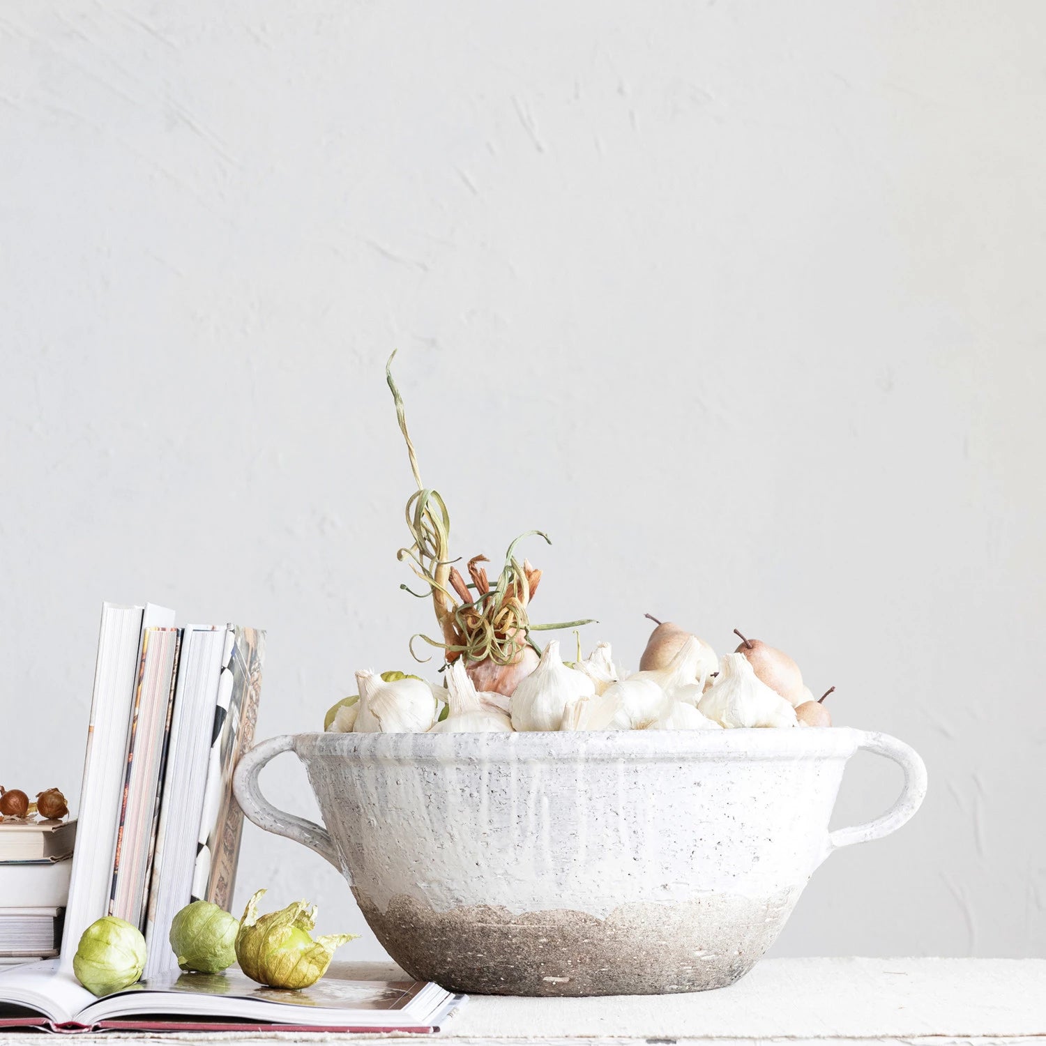 Distressed White Terracotta Bowl - Handmade Ceramic Serving Bowl for Soup, Salad, Pasta | Perfect for Farmhouse Decor, Kitchen Display & Rustic Table Setting