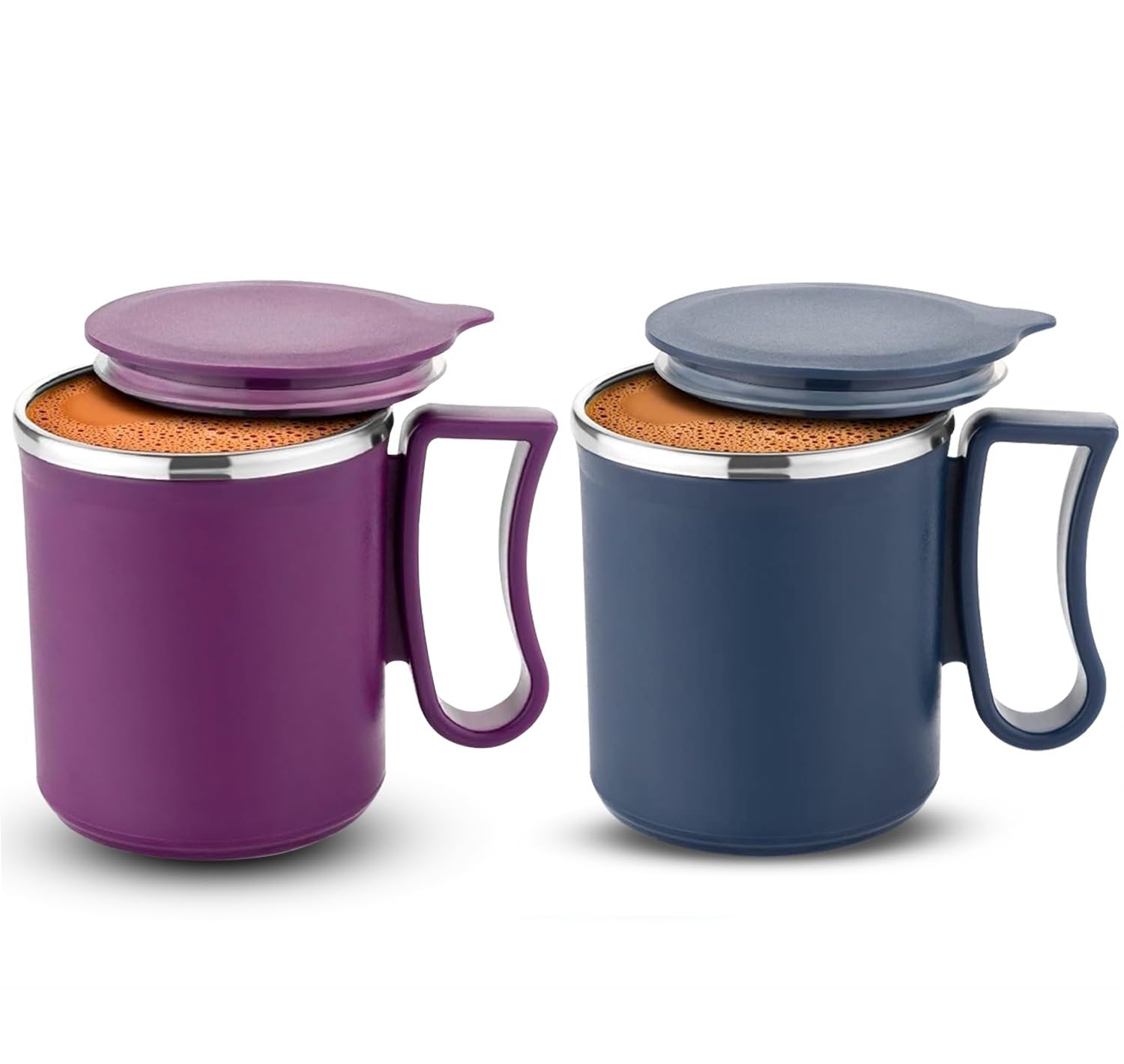 Premium Stainless Steel Coffee Mug with Lid - Double Wall Insulated Travel Mug for Hot & Cold Drinks - Ideal for Tea, Coffee, Milk - Perfect for Home, Office, Camping & Gifts (Set of 2)