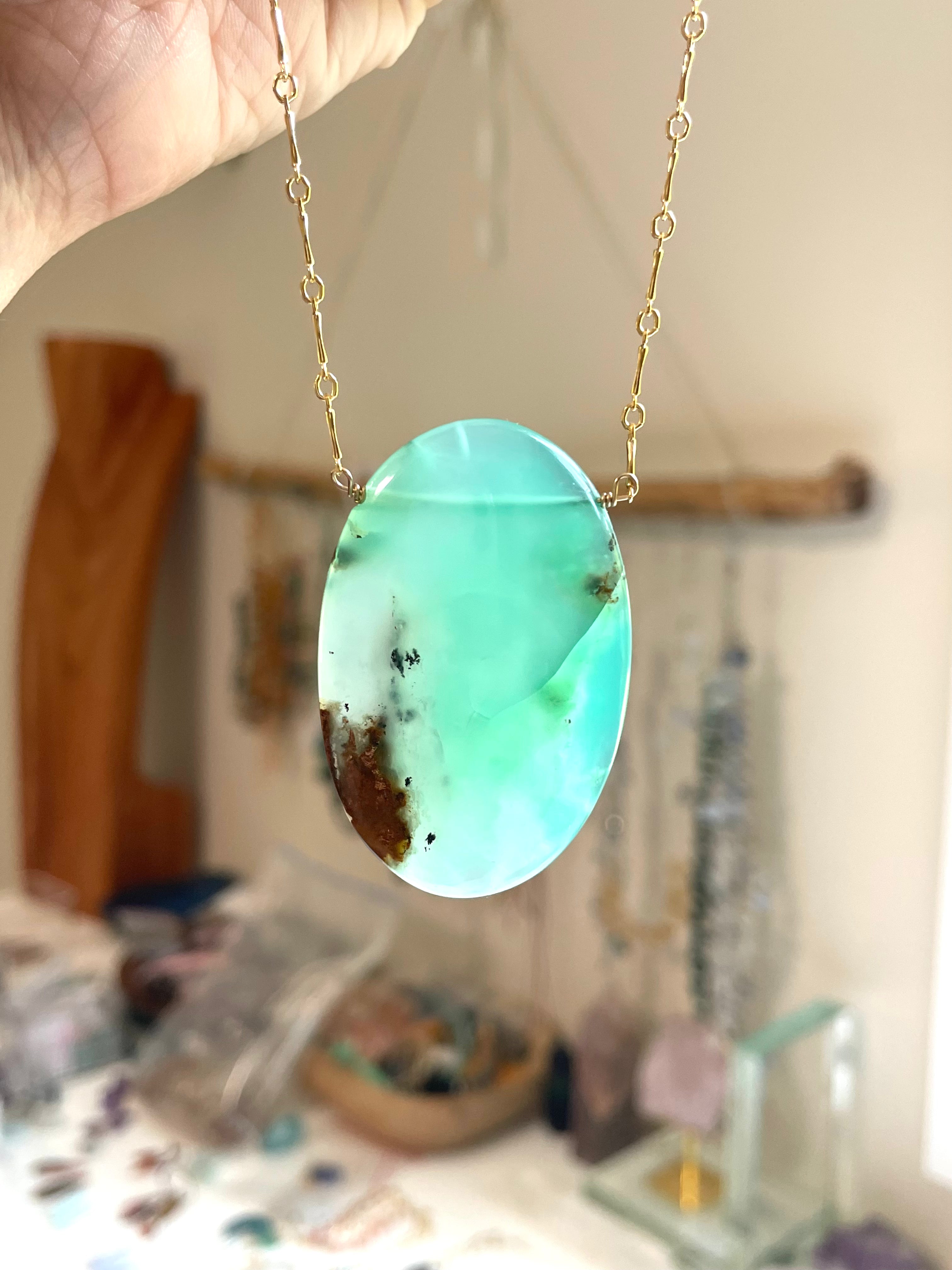 Extra Large Chrysoprase Crystal Necklace - 18