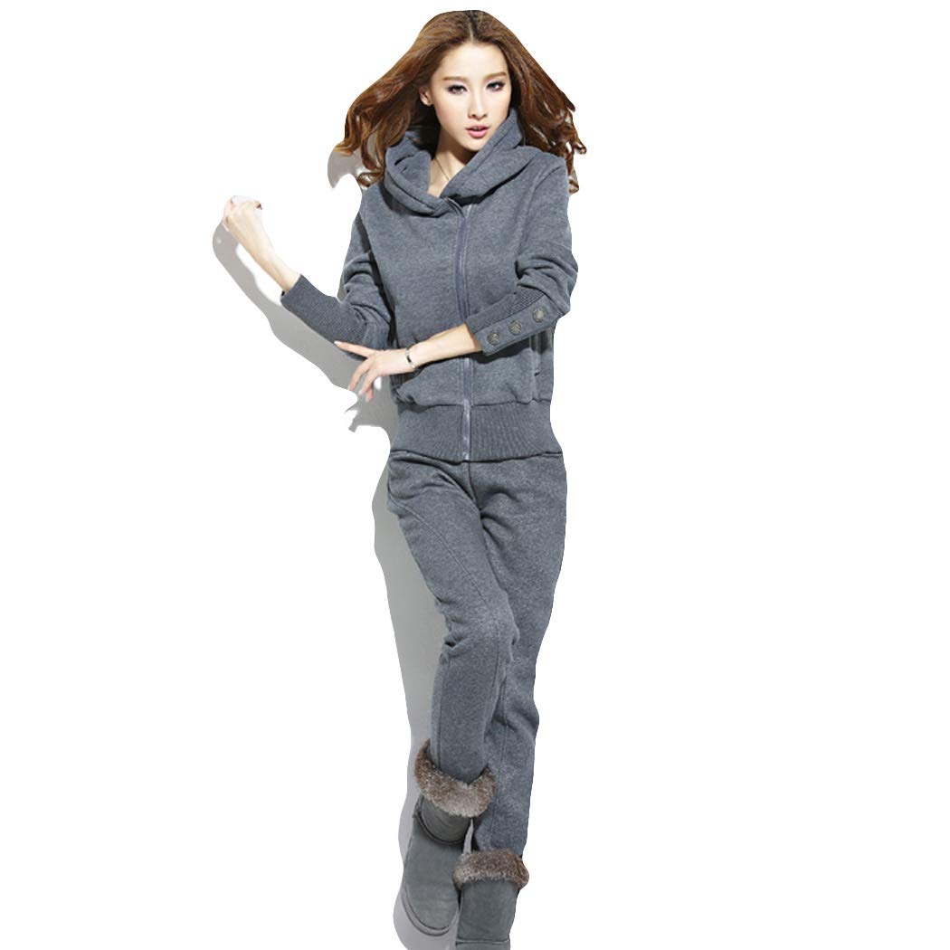 Women's 2-Piece Hooded Plush Fleece Tracksuit Set - Warm Thickened Long Sleeve Casual Outfit for Lounge, Travel & Winter Sports