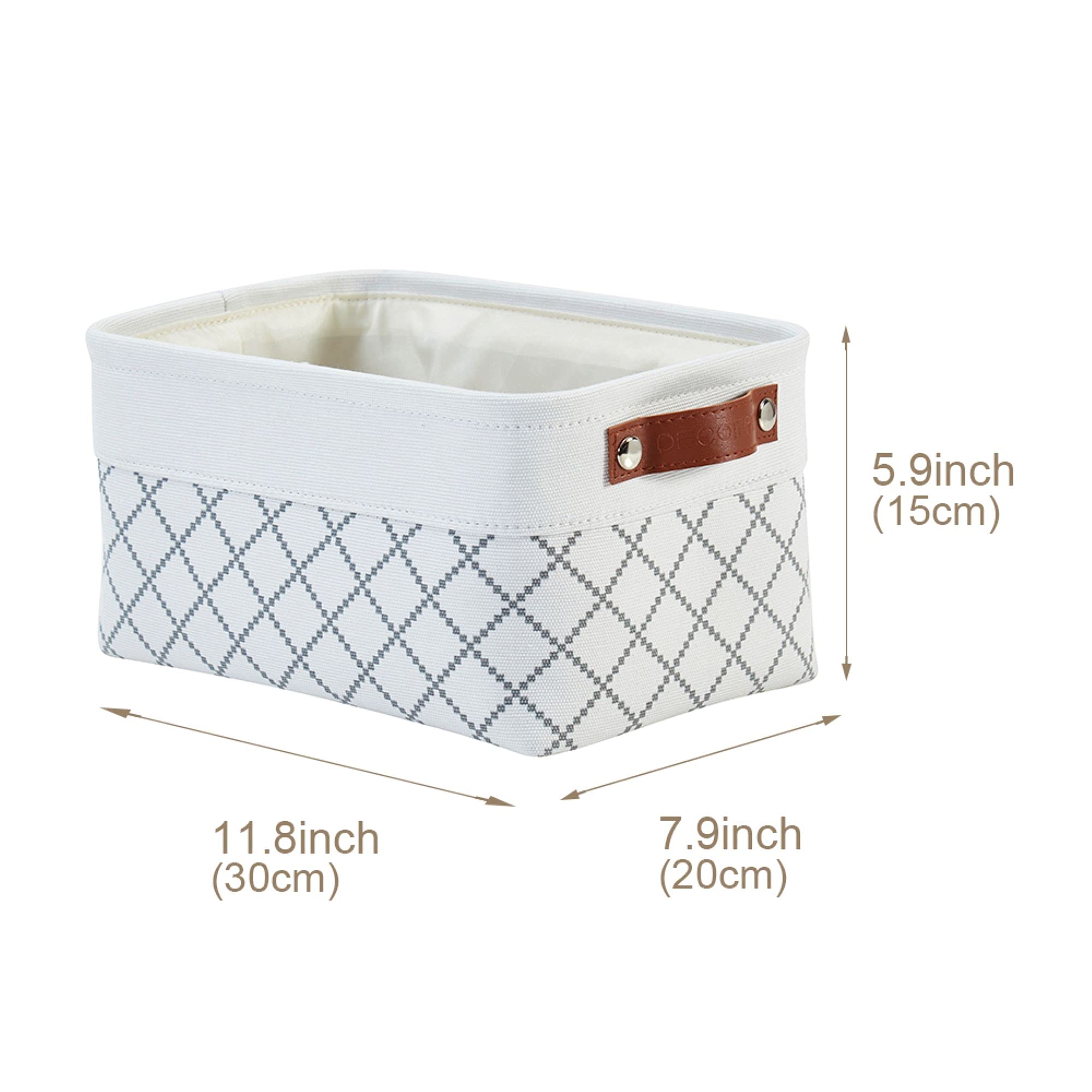 DECOMOMO Small Storage Baskets 6-Pack - White Check Fabric Closet Organizer Bins for Shelves, Bathroom, Nursery & Home Organization - Perfect for Bedroom, Office & Pantry Storage