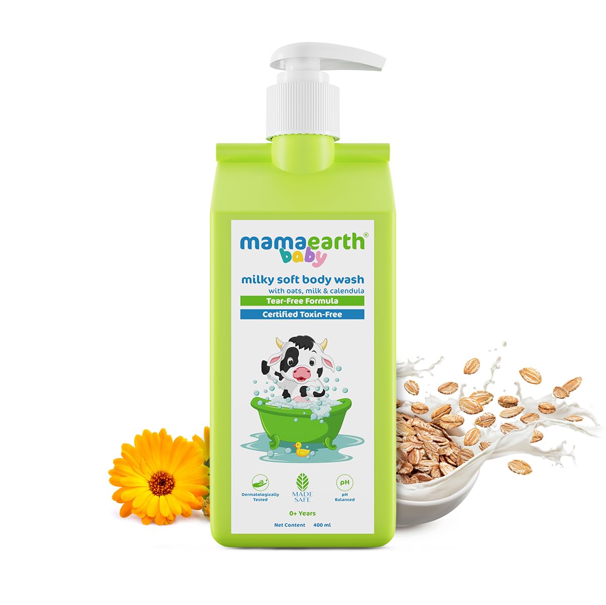 Mamaearth Milky Soft Baby Body Wash with Oats, Milk & Calendula - 400ml | Gentle Cleansing for Newborns & Infants | Hypoallergenic & Tear-Free Formula for Sensitive Skin | Perfect for Bath Time & Daily Baby Care Routine