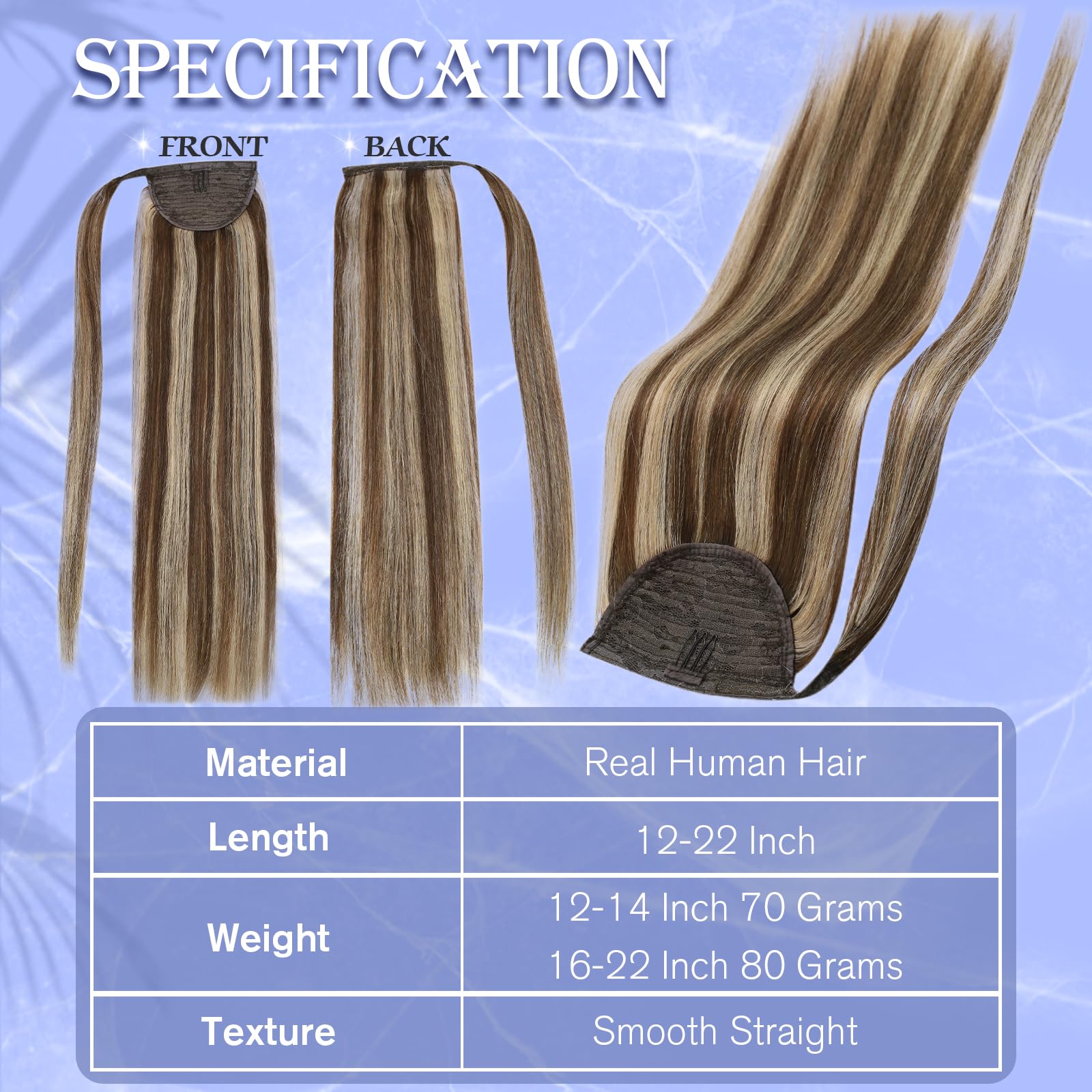 Full Shine 22 Inch Human Hair Ponytail Clip Ins - Medium Brown with Honey Blonde Highlights | 80g Real Human Hair Extensions for Women | Perfect for Parties, Weddings & Daily Styling