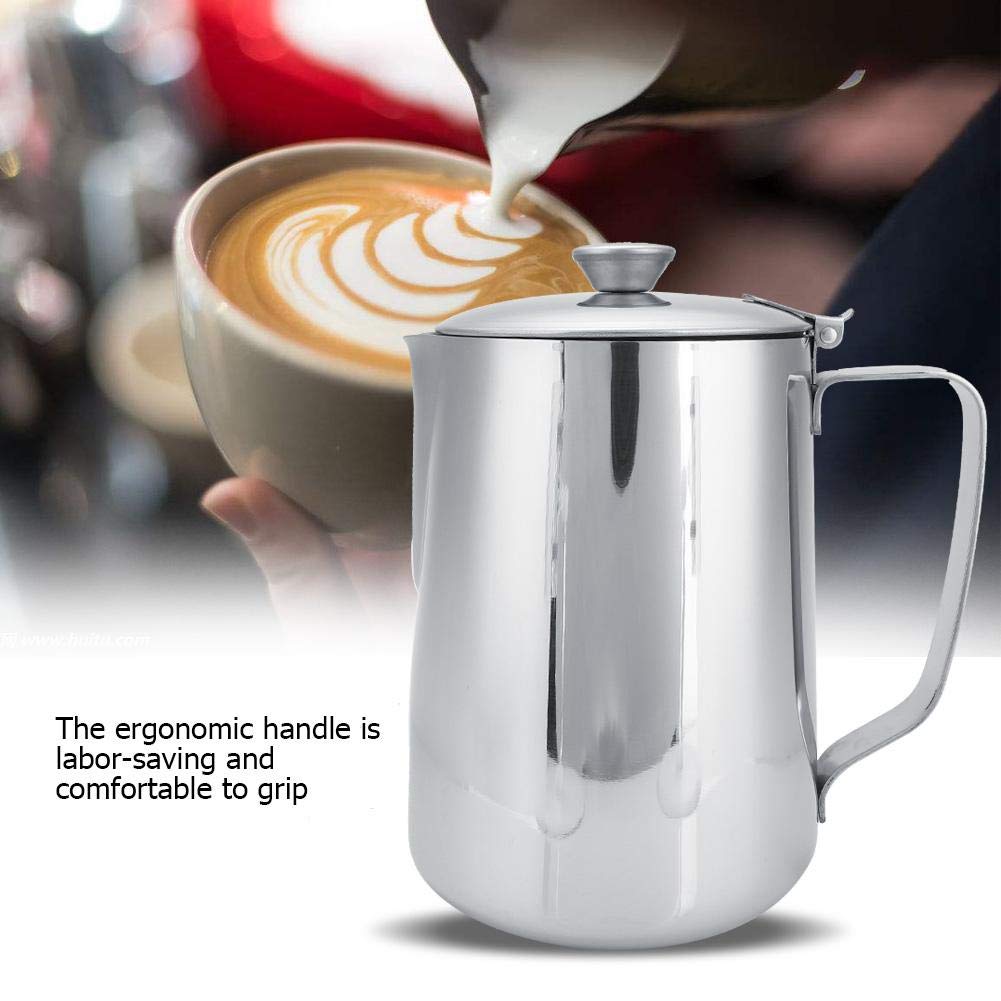 Stainless Steel Coffee Milk Frothing Pitcher with Lid - 1000mL Latte Art Jug for Barista, Home & Office Use - Perfect for Espresso, Cappuccino & Hot Chocolate Making
