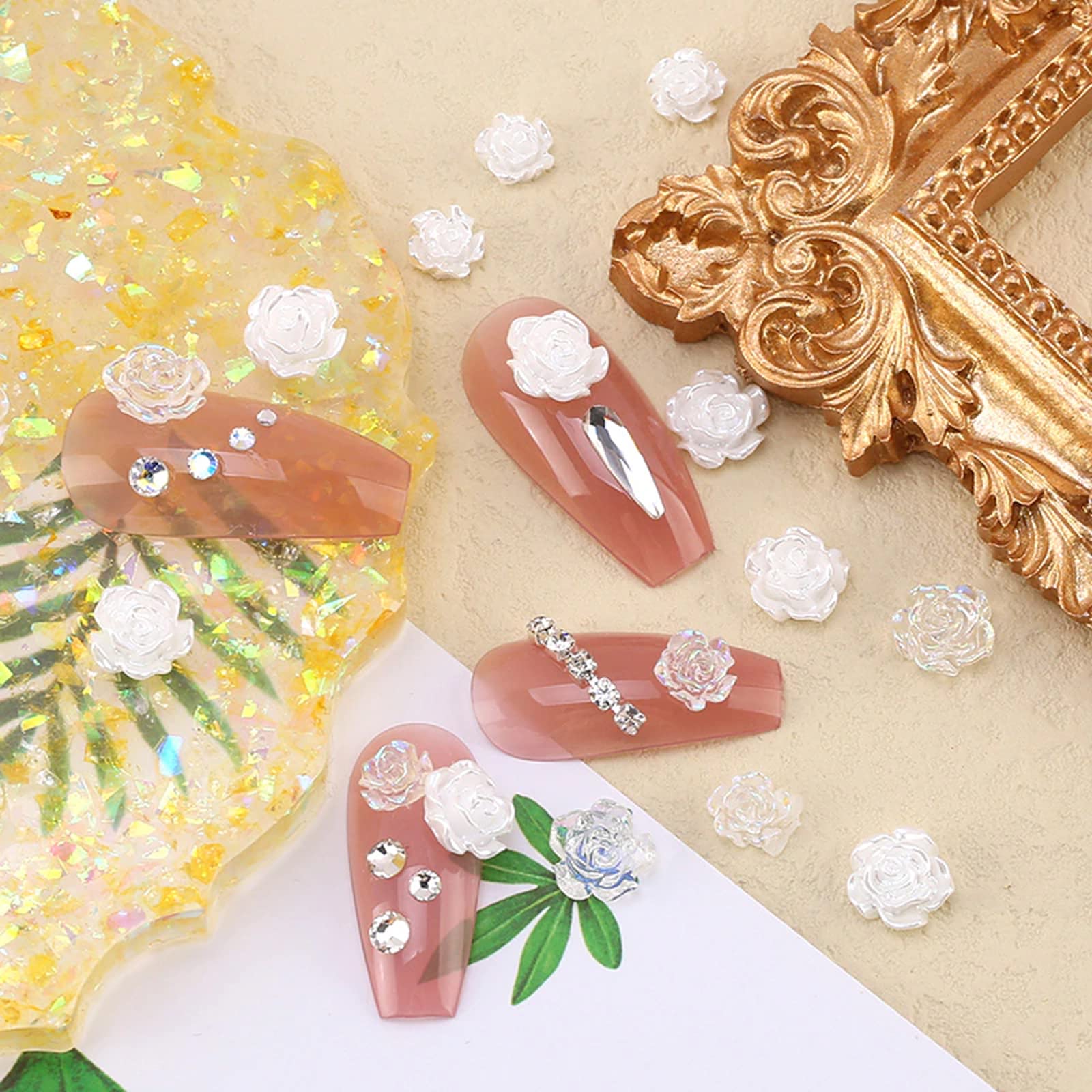 3D Flower Nail Charms - 2 Boxes Aurora Bow Butterfly Nail Art Decorations with Flat Back Pearls for DIY Nail Art | Perfect for Salon, Home Manicure, and Nail Art Enthusiasts
