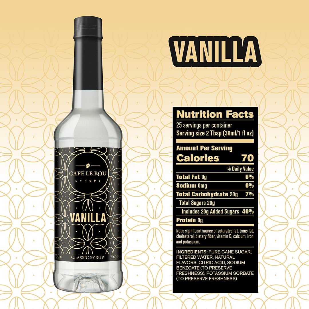 **Premium Café Le Rou Coffee Syrup Variety 5-Pack (25.4 oz) - Vanilla, French Vanilla, Caramel, Salted Caramel & Hazelnut Flavoring Syrups for Coffee, Tea, Espresso & Desserts - Perfect for Home, Café & Office Use**
