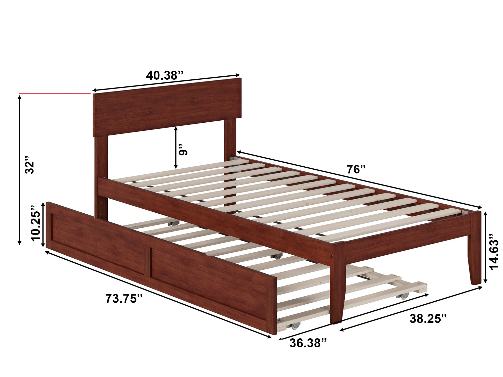 AFI Boston Twin Size Platform Bed with Twin Trundle in Walnut - Space-Saving Wooden Bed Frame for Kids, Teens & Guest Rooms - Perfect for Small Bedrooms & Sleepovers
