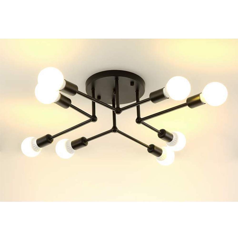 LITFAD 8-Light Postmodern Semi Flush Mount Chandelier - Black Metal Branching Ceiling Lamp with LED Lights, Nordic Style for Bedroom, Dining Room & Restaurant | Modern Lighting Fixture for Home Decor and Commercial Spaces