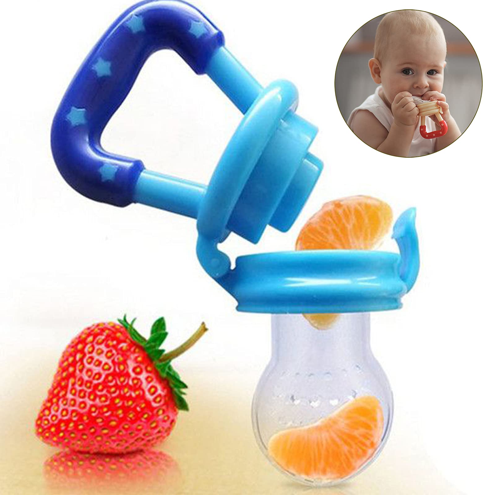Safe-O-Kid BPA-Free Baby Fruit & Food Feeder – Non-Toxic Silicone Teether for Fresh Fruits, Vegetables & Snacks – Perfect for Babies & Toddlers (Blue, Pack of 2) – Ideal for Teething Relief & Healthy Snacking On-The-Go