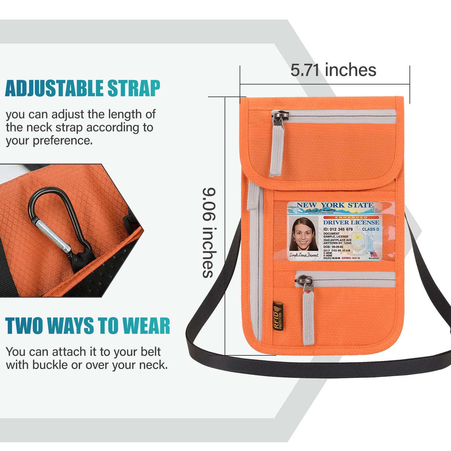 RFID Blocking Travel Neck Wallet for Men & Women - Slim Passport Holder & Document Pouch with Lanyard - Perfect for Airports, Vacations & Family Trips