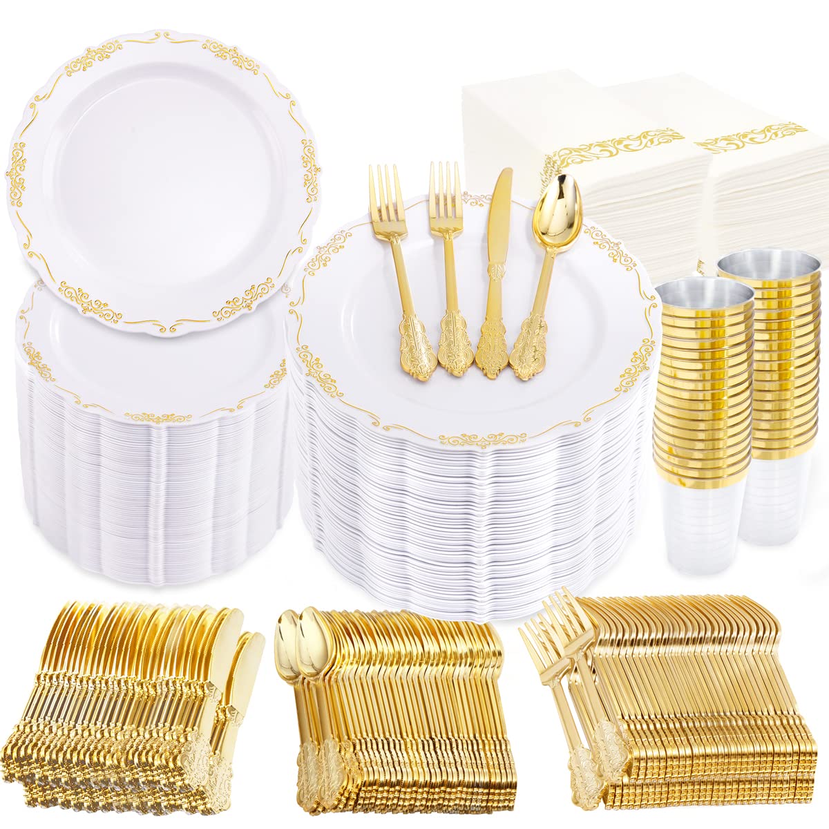 Premium 800-Piece Gold Dinnerware Set - 100pc 10.25