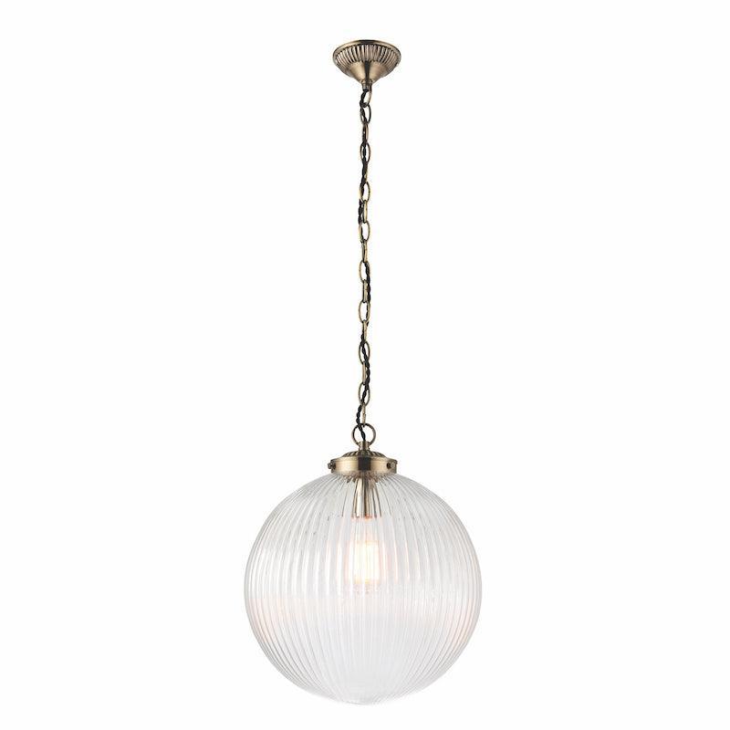 Brydon 1-Light Clear Ribbed Glass & Brass Pendant Light Fixture - 35cm Modern Hanging Light for Kitchen Island, Dining Room, or Entryway