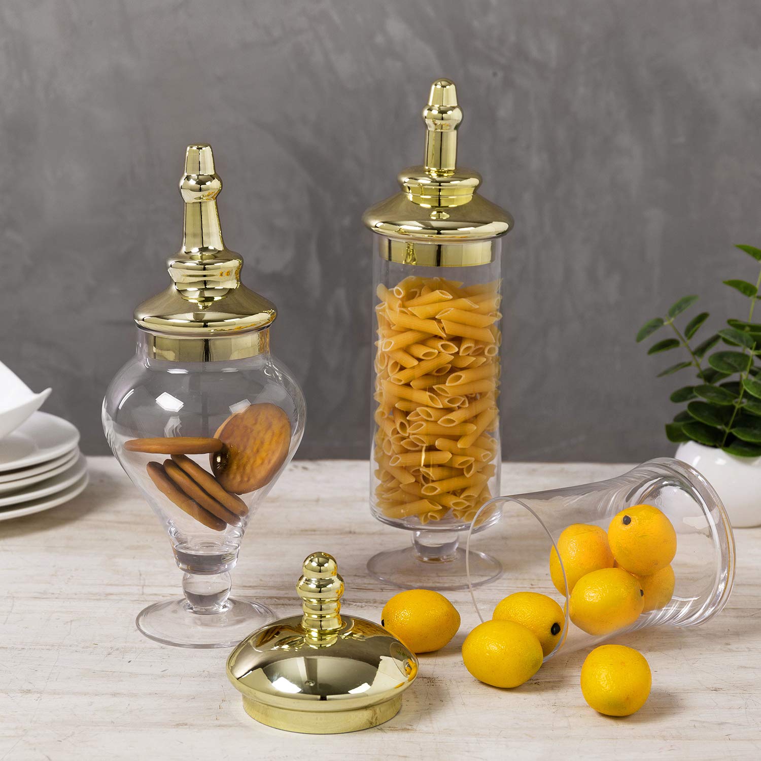 MyGift 3-Piece Antique Clear Glass Apothecary Jar Set with Brass-Tone Lids - Bathroom Storage, Wedding Centerpiece Decor, Kitchen Organization Jars for Cotton Balls, Candies & Spices