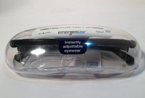 Adlens Emergensee Adjustable Focus Glasses - Emergency Eyewear with Variable Lens Power (Black) | Perfect for Reading, Travel & Emergency Vision Correction