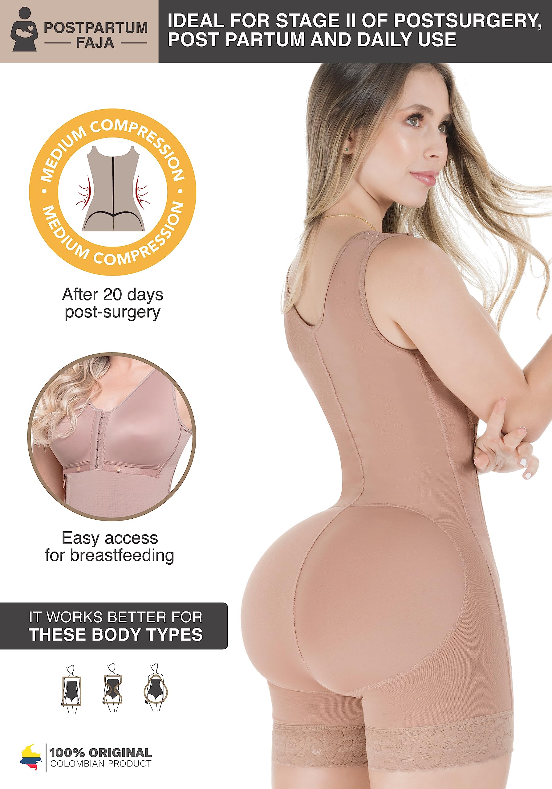 Sonryse Colombian Postpartum Shapewear for Women - High Waist Tummy Control Girdle for Post Pregnancy Recovery & Body Shaping - Perfect for Postpartum Support, C-Section Recovery & Everyday Wear