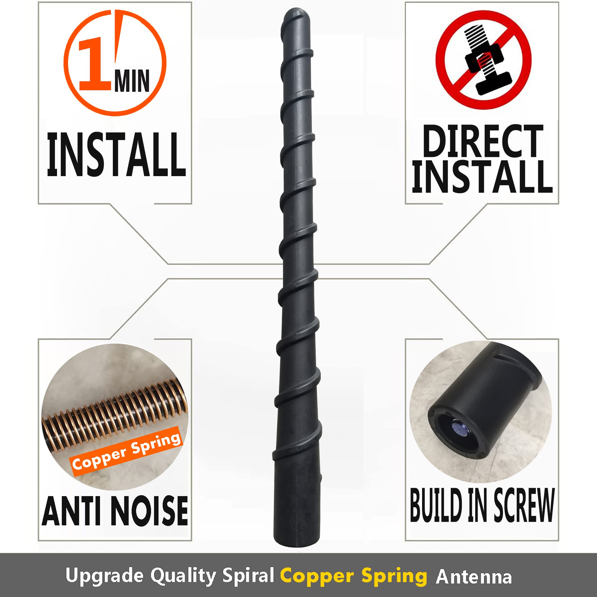 7 Inch Flexible Spiral Rubber Antenna Replacement for Mitsubishi Lancer (2008-2017) - Car Wash Proof, Internal Copper Coil Antenna Mast - Perfect for Improved FM/AM Radio Reception & Car Wash Safety
