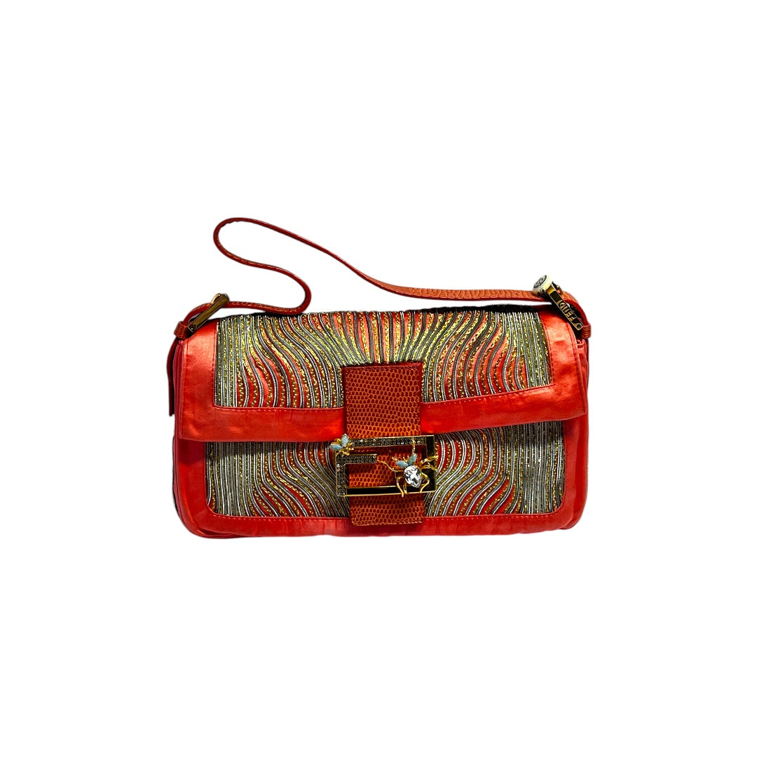 Vintage Custom Fendi Baguette Handbag with Tropical Insect Embroidery - Luxury Designer Shoulder Bag for Women, Perfect for Parties, Weddings & Evening Events