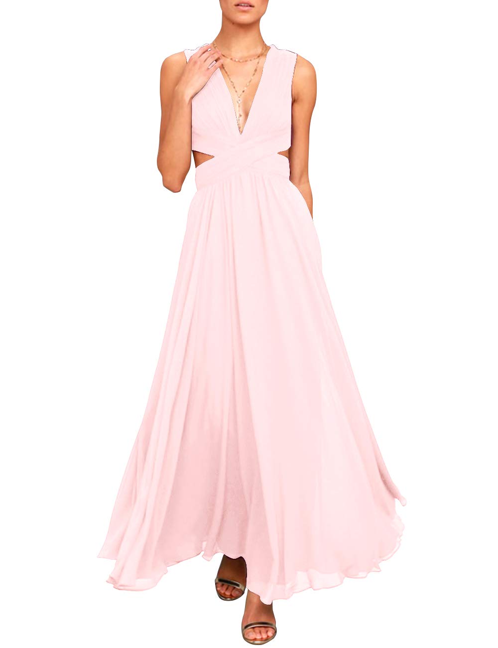 JAEDEN Elegant Long Chiffon Prom Dress with Open Back - Pink Evening Gown for Formal Parties, Homecoming, and Special Occasions