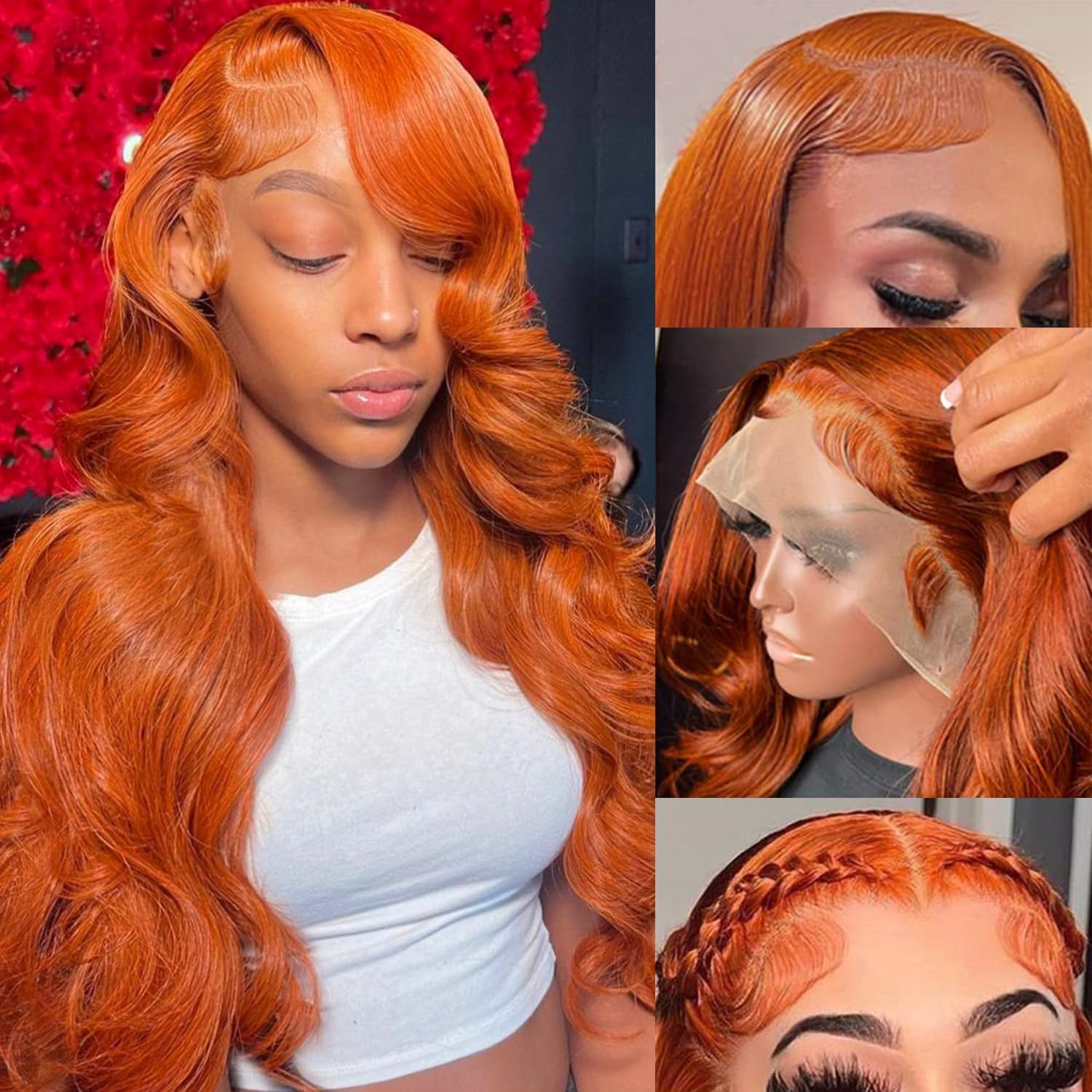 13x4 Ginger Lace Front Wig Human Hair - 28 Inch Pre Plucked Orange Body Wave HD Lace Frontal Wig for Women - 180% Density Glueless Human Hair Wig - Perfect for Cosplay, Daily Wear & Special Occasions
