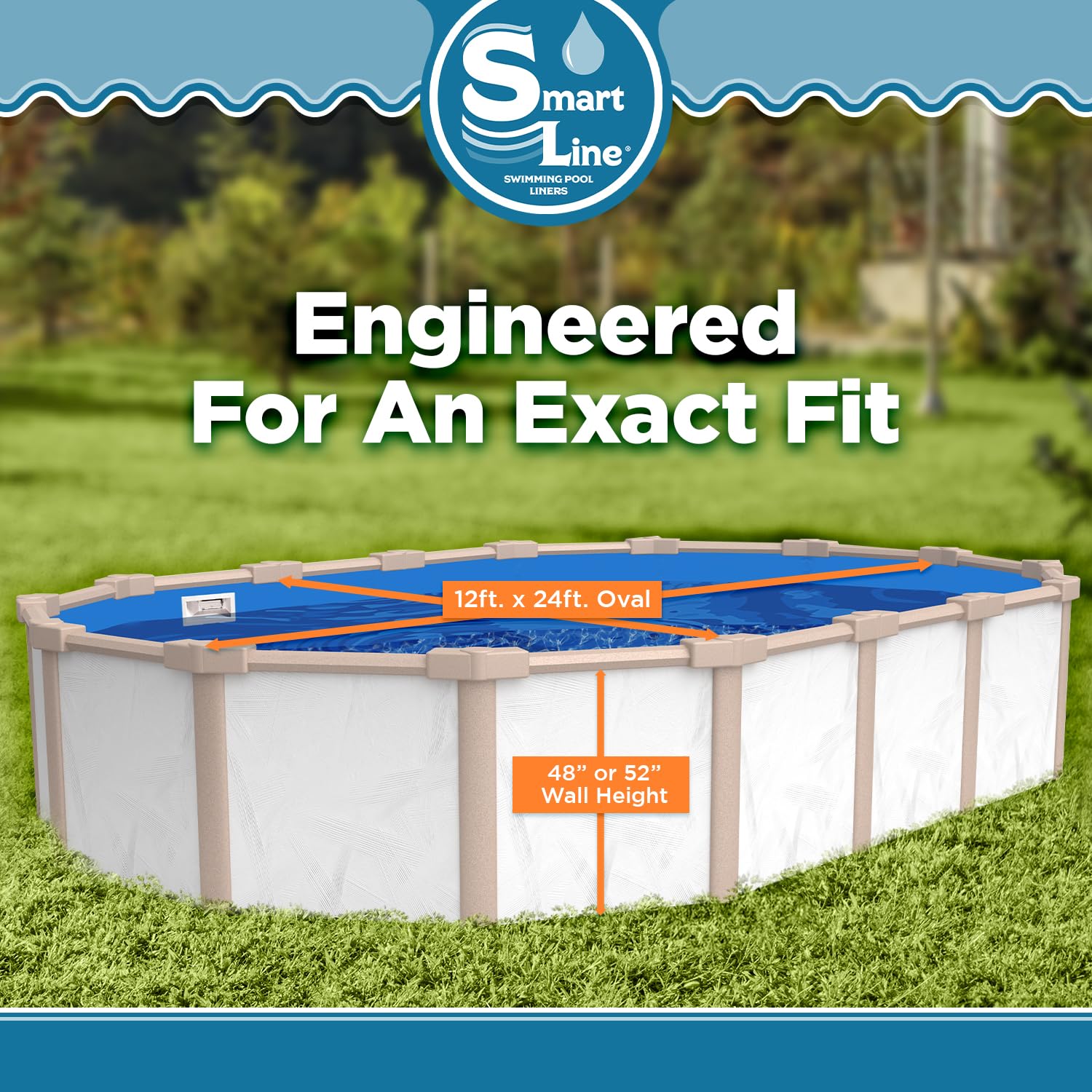Smartline 12ft x 24ft Oval Above Ground Pool Liner - 25 Gauge Heavy Duty Virgin Vinyl for Steel Sided Pools | Swirl Bottom Design | Overlap Style (48-52 Inch Wall Height) | Perfect for Backyard Swimming, Family Fun & Summer Relaxation