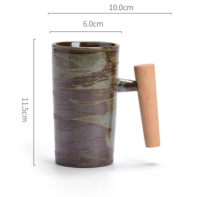 Vintage Japanese Ceramic Mug with Wooden Handle - Handcrafted Tea & Coffee Cup for Home, Office, and Gifts