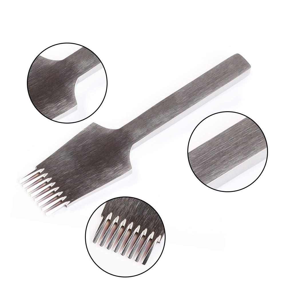 Premium WUTA Leather Hole Punch Set - French Style Pricking Iron & Chisel Tool (3.0mm, 2 & 8 Teeth, Reverse) for Leather Crafting, DIY Projects, and Shoe/Bag Repair
