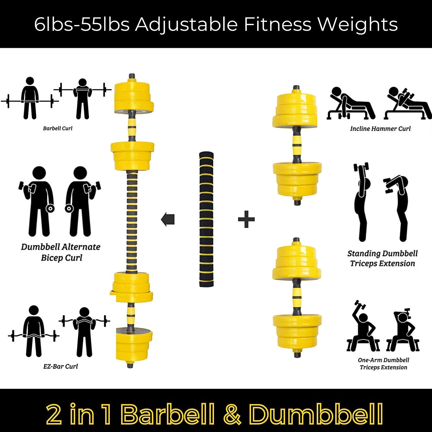 FUXION 44LB Adjustable Dumbbell Set with Barbell Weight Plates - Home Gym Equipment for Strength Training & Fitness Workouts