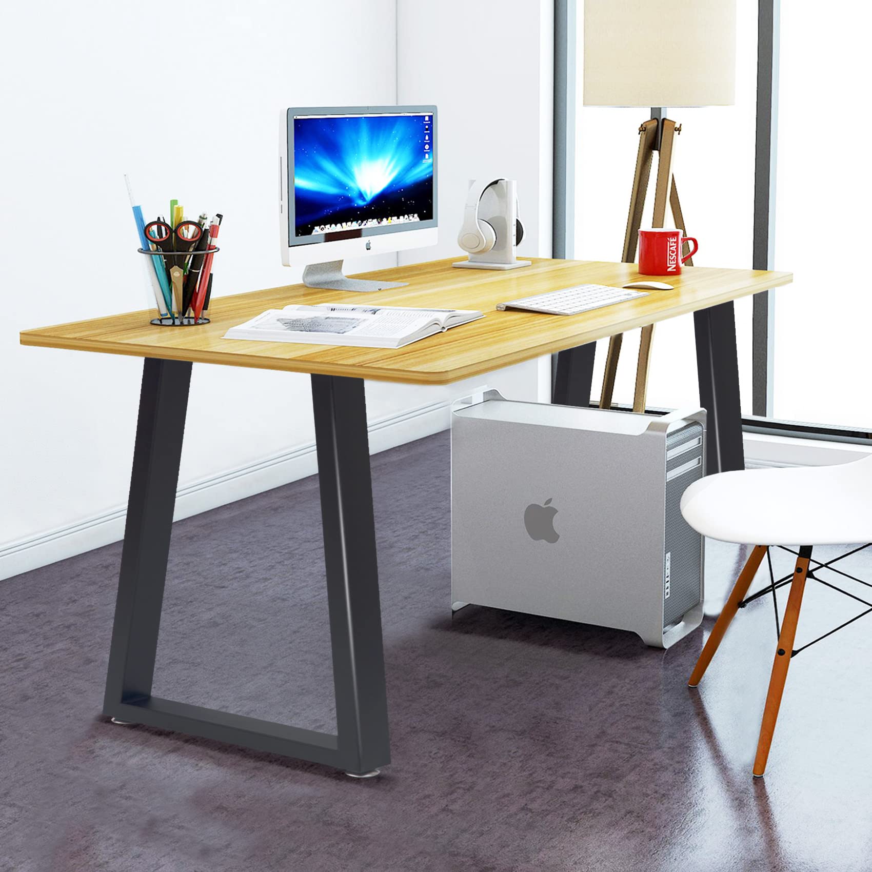 28 Inch Metal Table Legs with Adjustable Feet Pads - Heavy Duty Trapezoid Design for Dining Tables, Desks & Workbenches | Perfect for Home Office, Kitchen & DIY Furniture Projects
