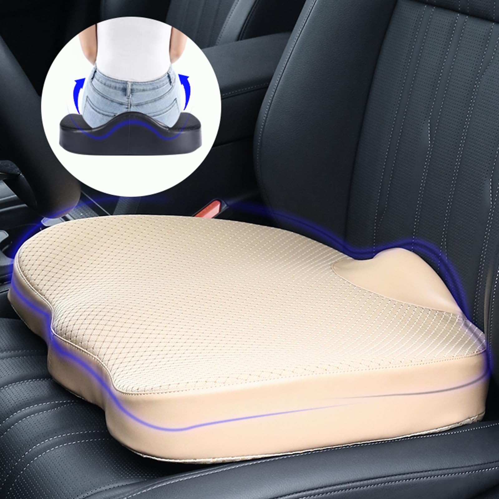 Premium Memory Foam Seat Cushion for Car & Office - Coccyx Pain Relief, Orthopedic Comfort for Drivers & Desk Workers - Beige (Perfect for Long Commutes & Workdays)