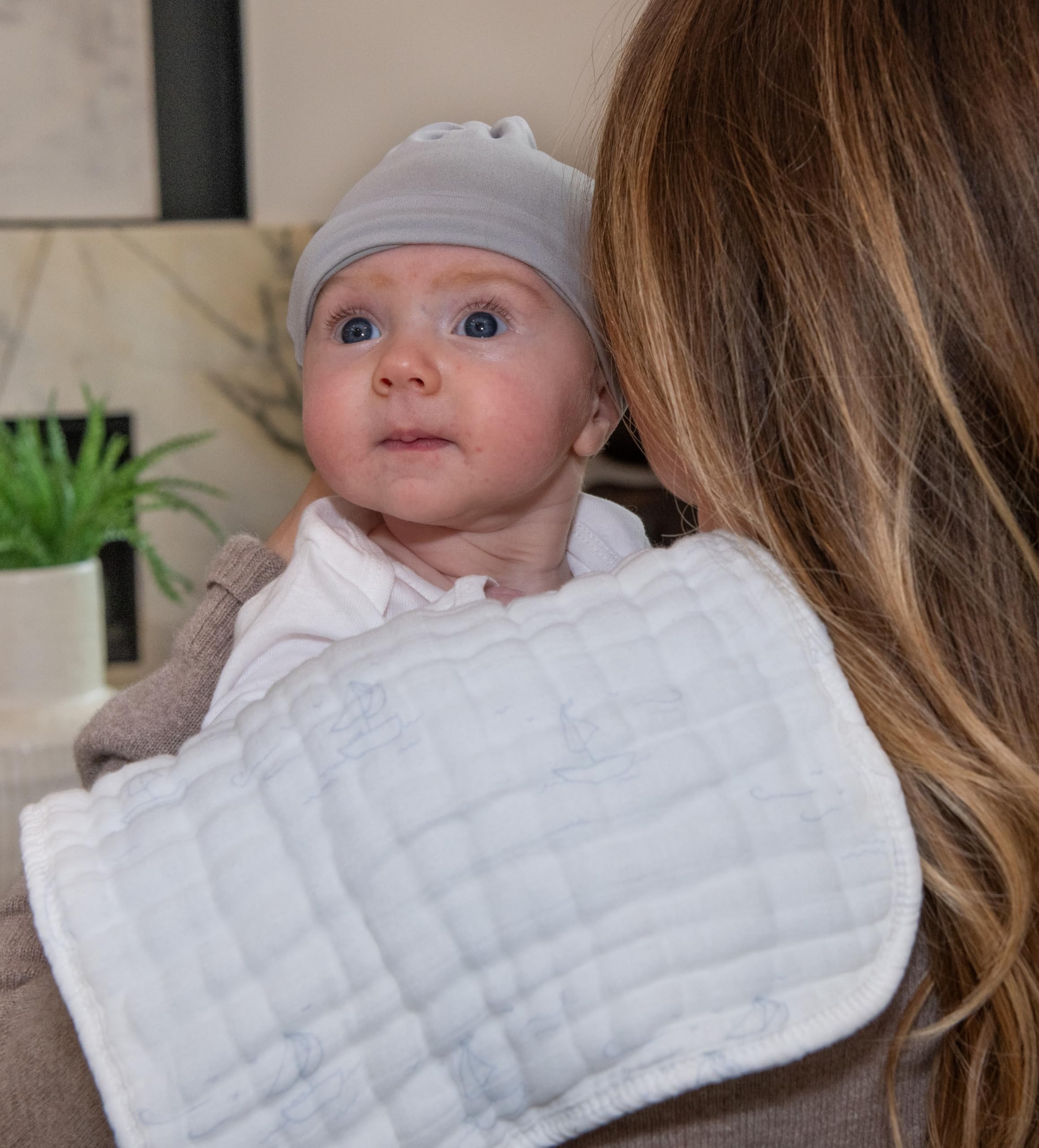 Organic Baby Burp Cloths Set of 3 - 100% Soft Muslin Cotton for Newborns (Powder Blue & Cream) | Gentle on Skin, Perfect for Feeding, Spit-Up & Nursing Essentials
