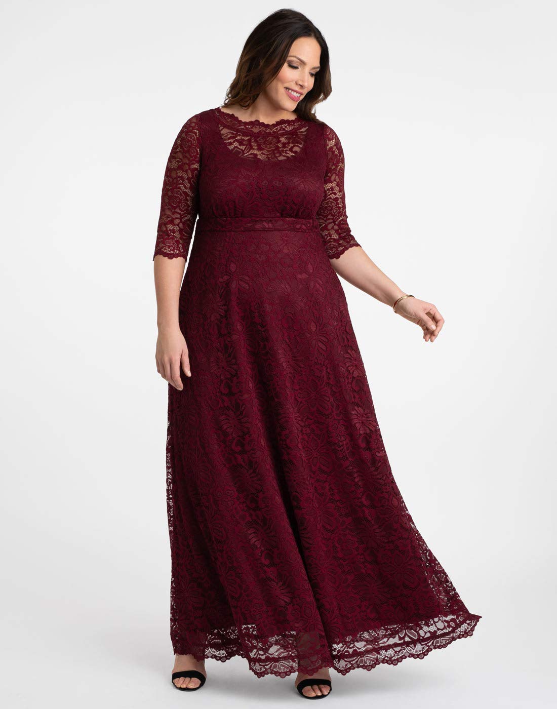 Kiyonna Women’s Plus Size Leona Lace Gown - Elegant Maxi Dress Formal Evening Ball Gown with Side Pockets for Wedding Guest, Prom, Cocktail Party & Special Occasions